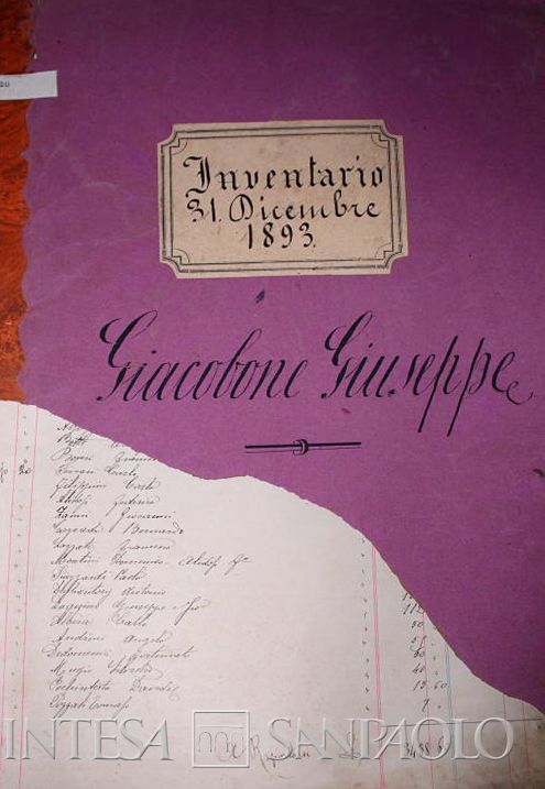 Banca Giacobone, copertina del registro d'inventario al 31 dicembre 1893