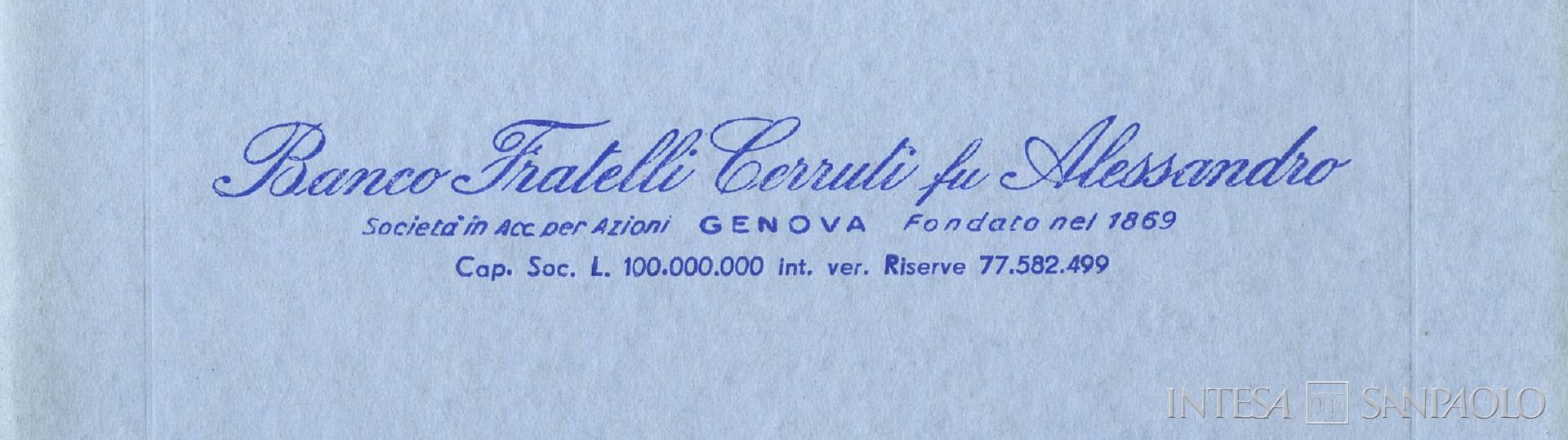 Banco Fratelli Cerruti fu Alessandro, dettaglio del frontespizio del bilancio 1966
