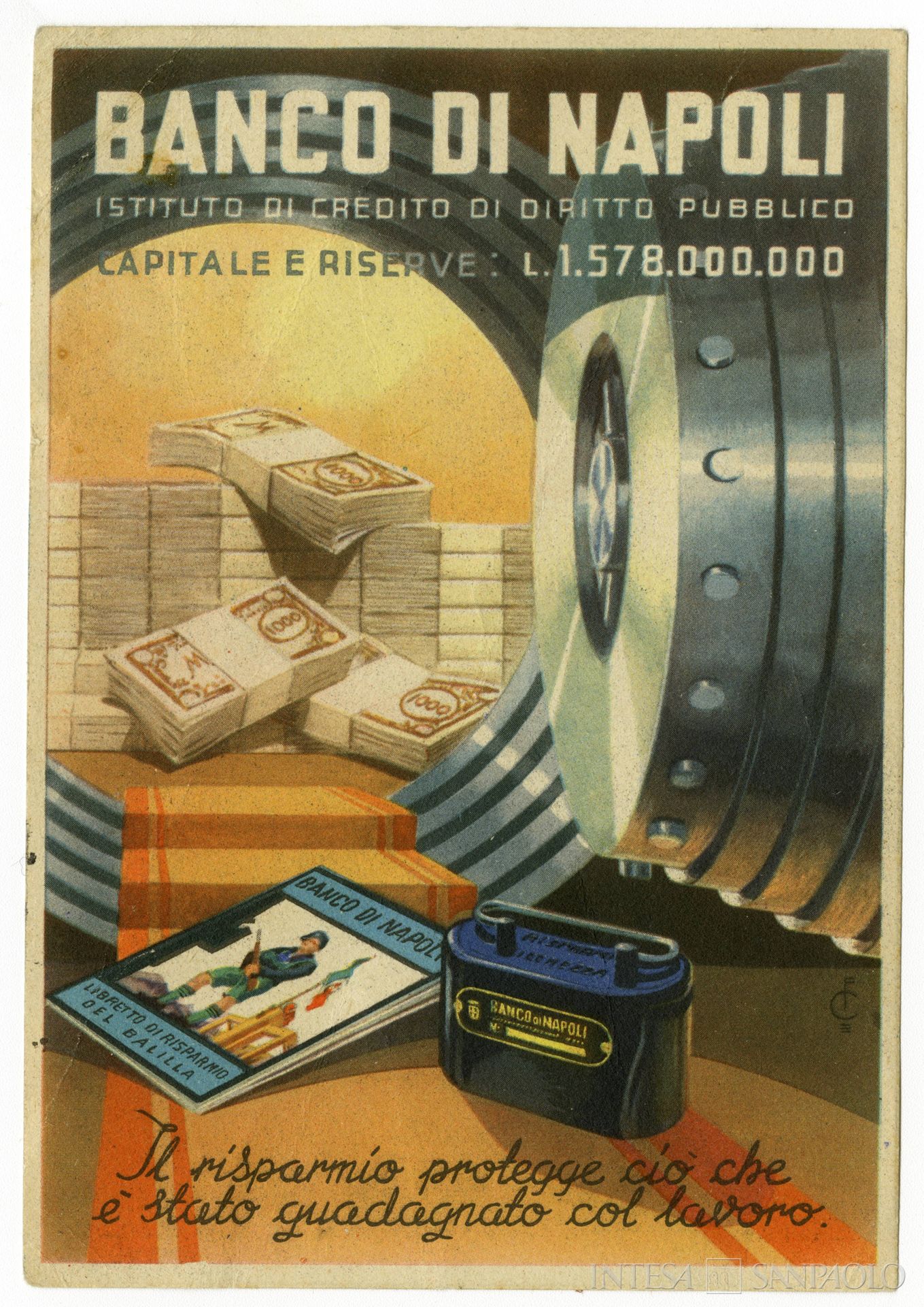 Banco di Napoli, cartolina sulla propaganda del risparmio, 1941 circa