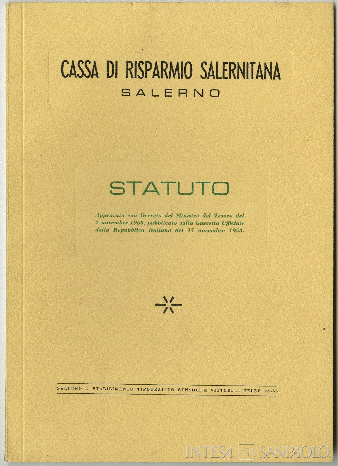 Cassa di Risparmio Salernitana, statuto, 1953