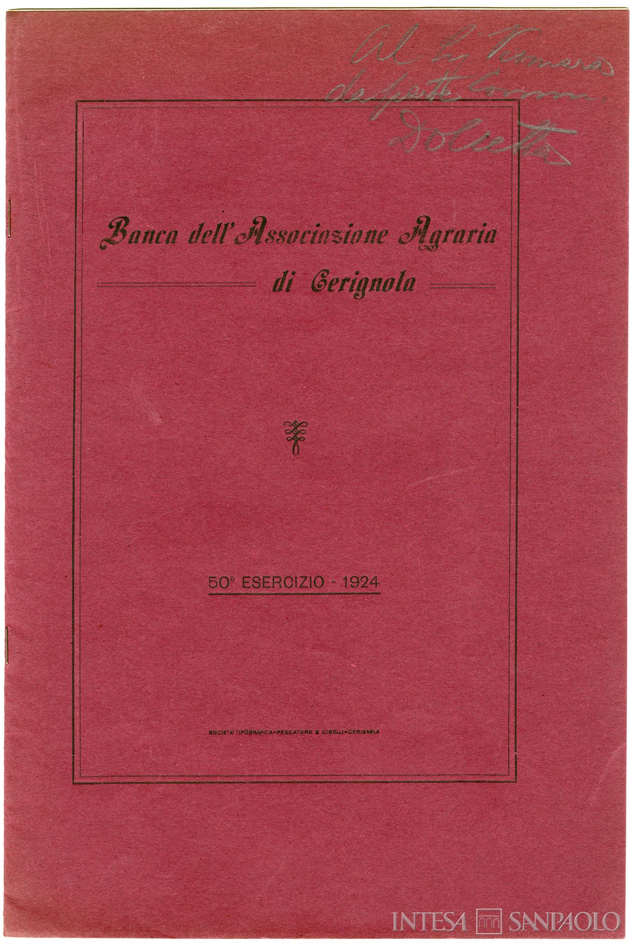 Banca dell'Associazione Agraria di Cerignola, frontespizio del bilancio del 1924