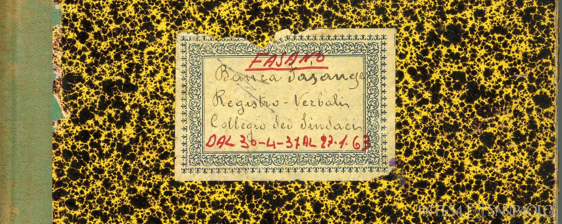 Banca Fasanese, dettaglio del frontespizio dei Verbali del Collegio Sindacale, 1937-1963