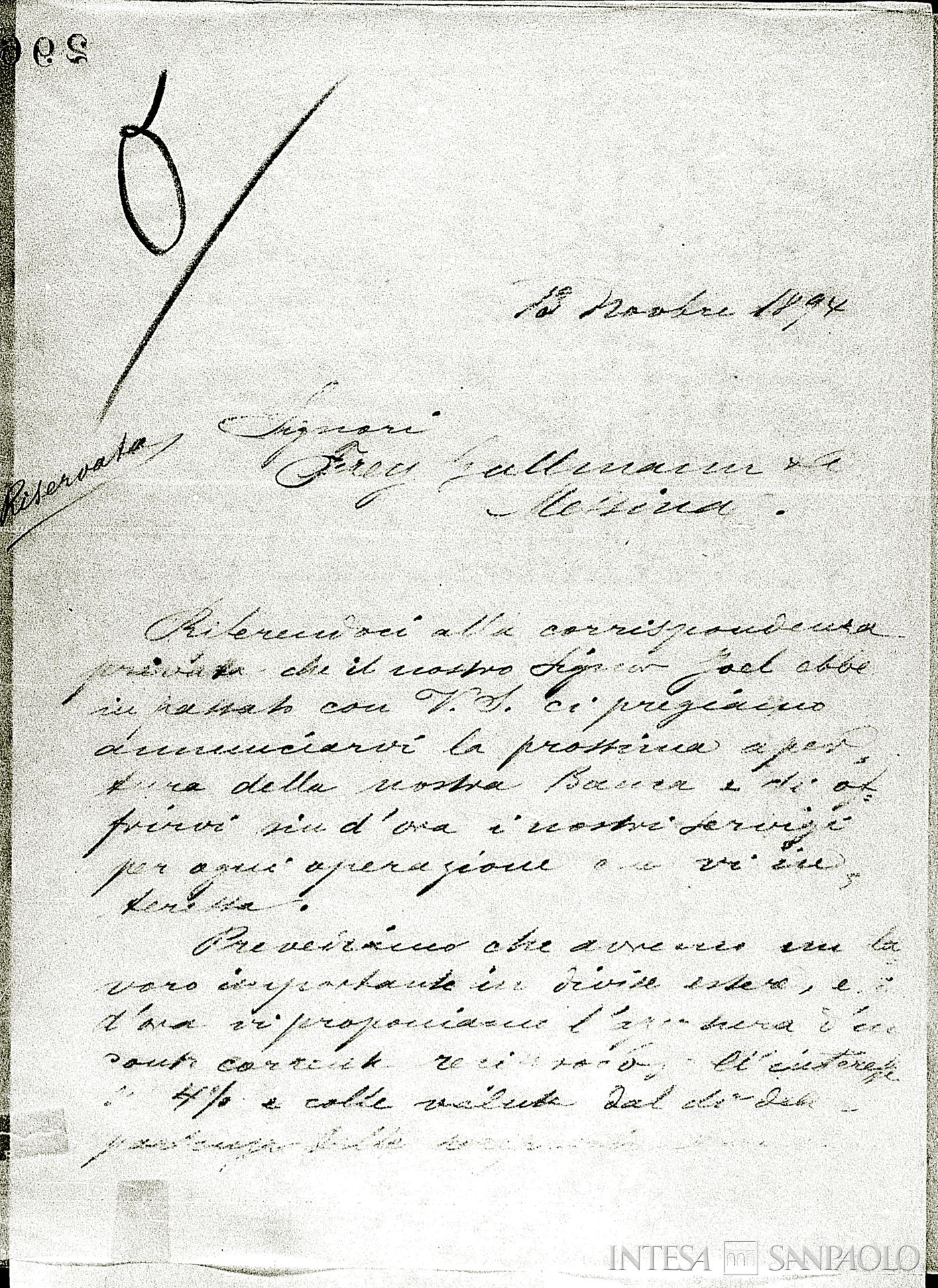Frey Gullmann & C., lettera ricevuta dalla Banca Commerciale Italiana, pagina estratta dai copialettere di Direzione della Banca Commerciale Italiana, 1894
