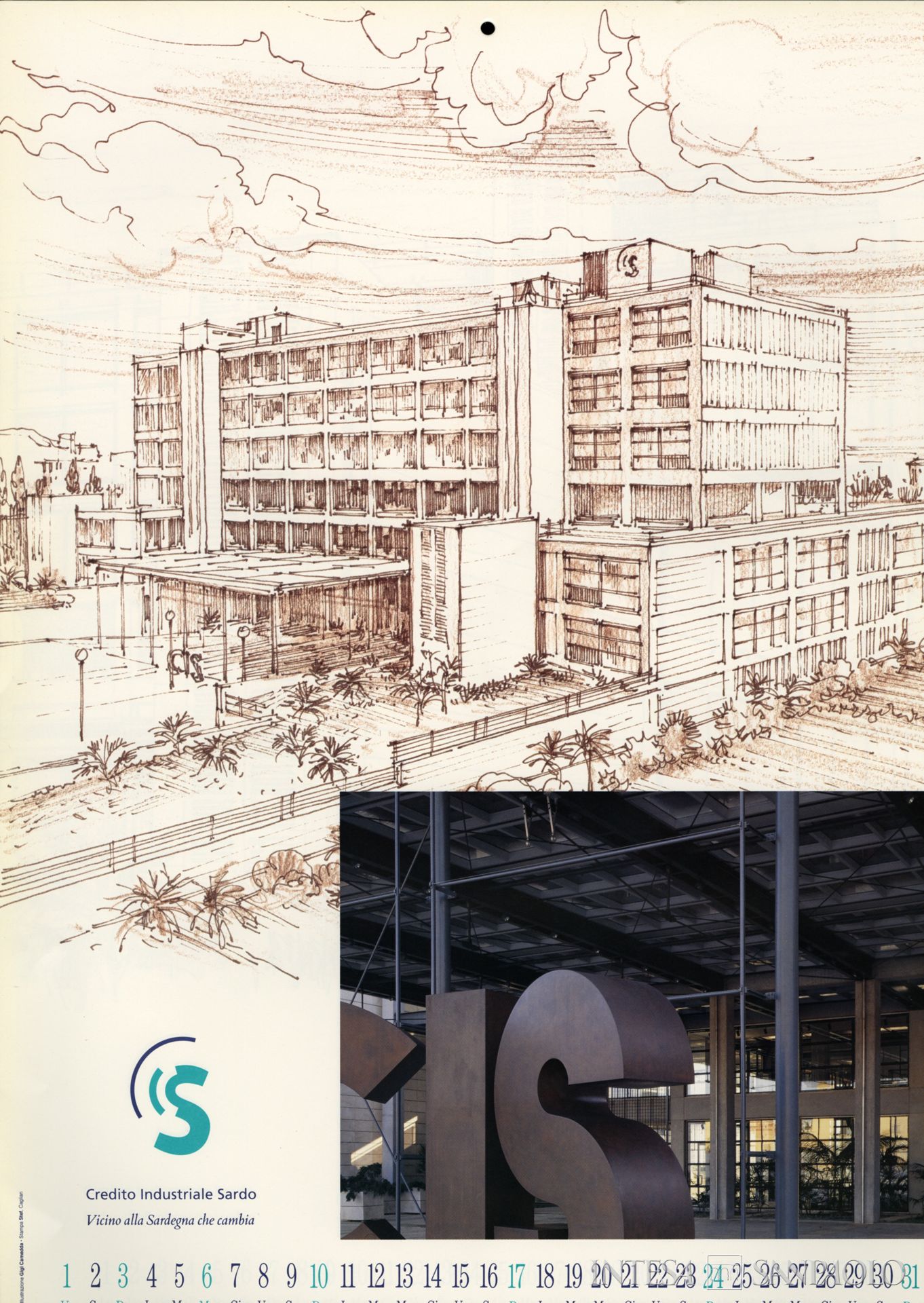 Credito Industriale Sardo, calendario del 1993 con illustrazioni sulla sede