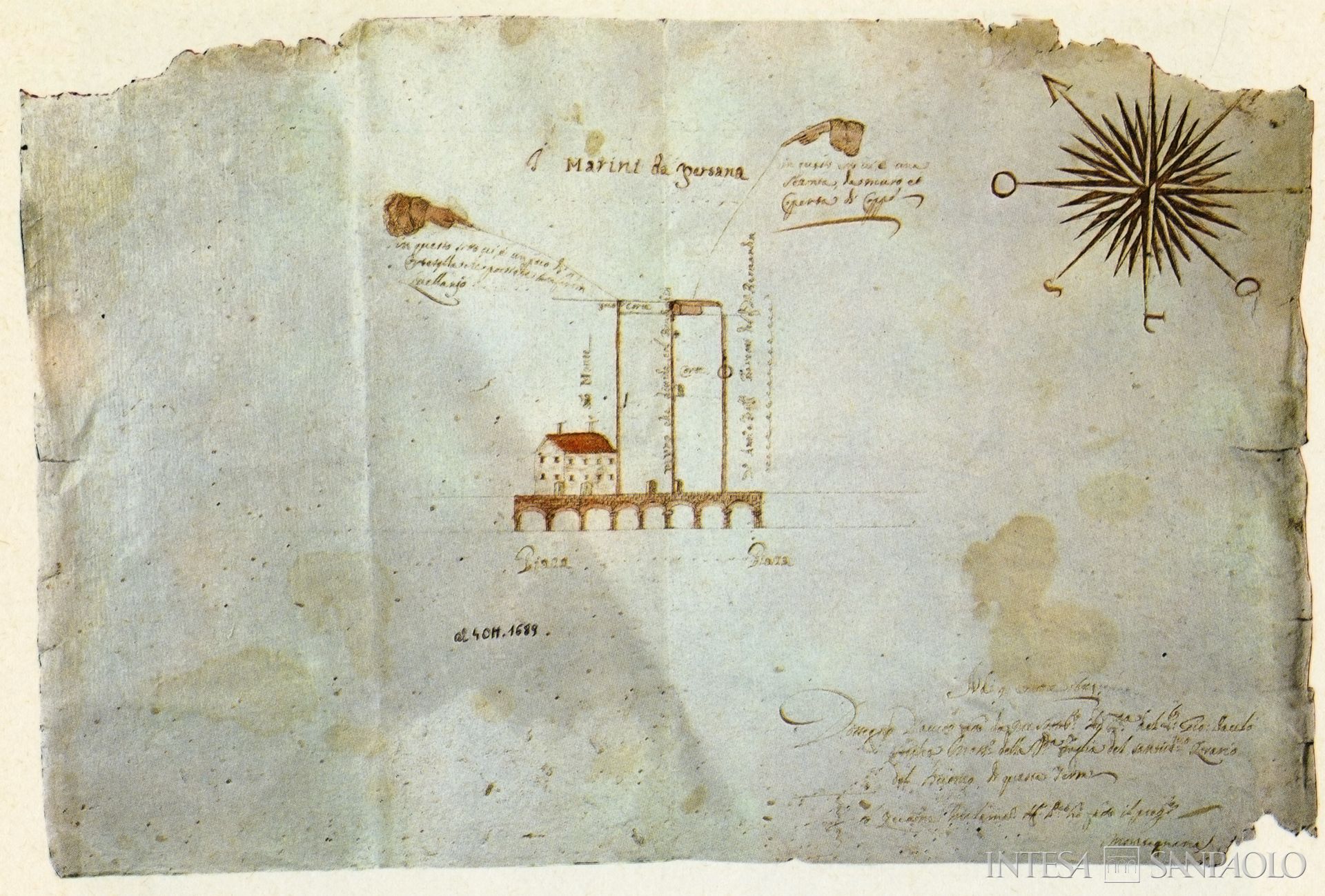 Banca del Monte di Montagnana, disegno del Monte di Pietà datato 1689, tratto da Il Monte di Pietà di Montagnana, 1983 (Fotostudio Dal Prà)