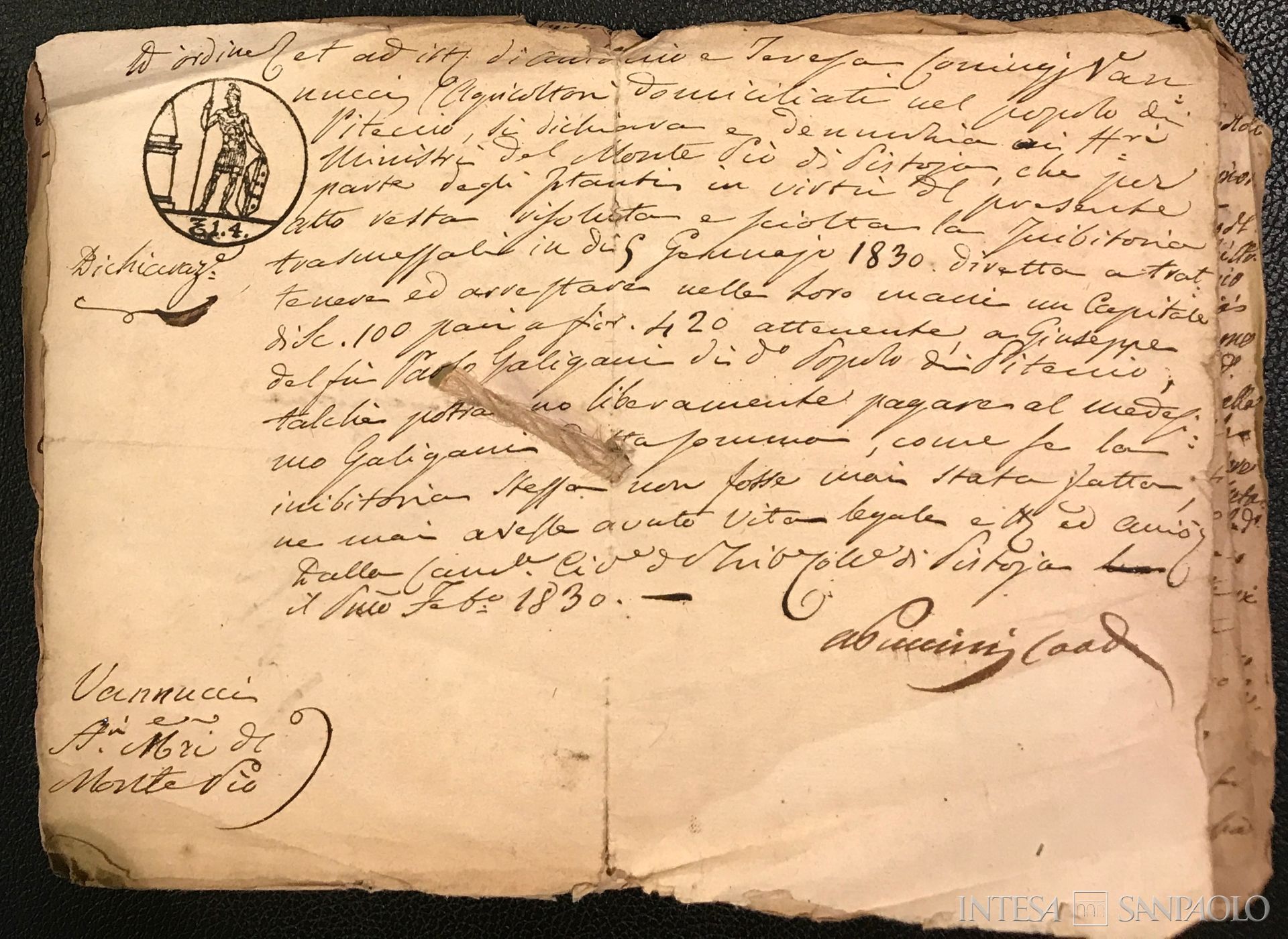 Monte di Pietà di Pistoia, filzetta relativa al sequestro di depositi dell'Istituto, 1793-1830, particolare