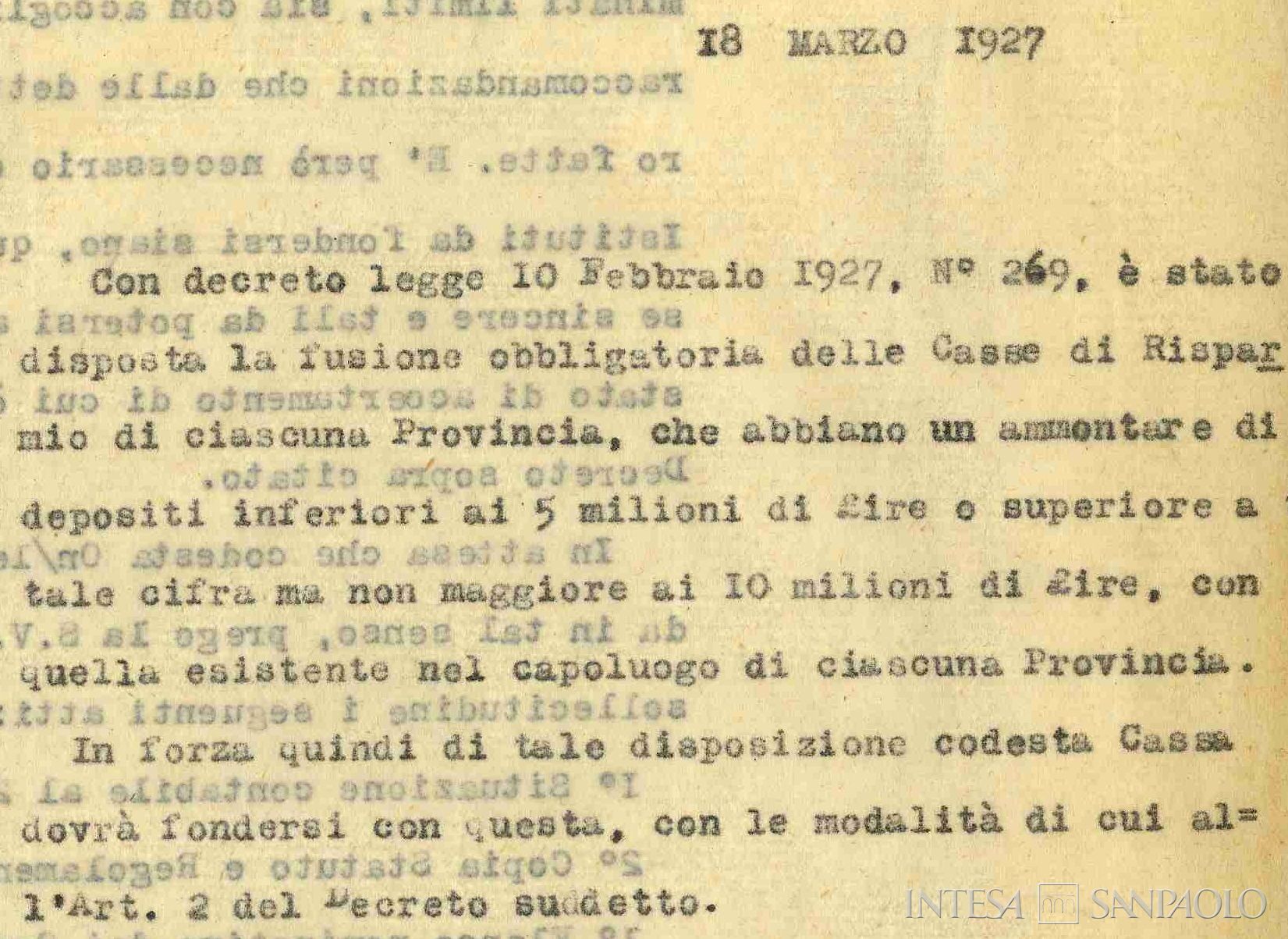 Monte di Pietà e Cassa di Risparmio di Caprarola, dettaglio delle pagine estratte dall'atto di fusione nella Cassa di Risparmio della Provincia di Viterbo, 18 marzo 1927