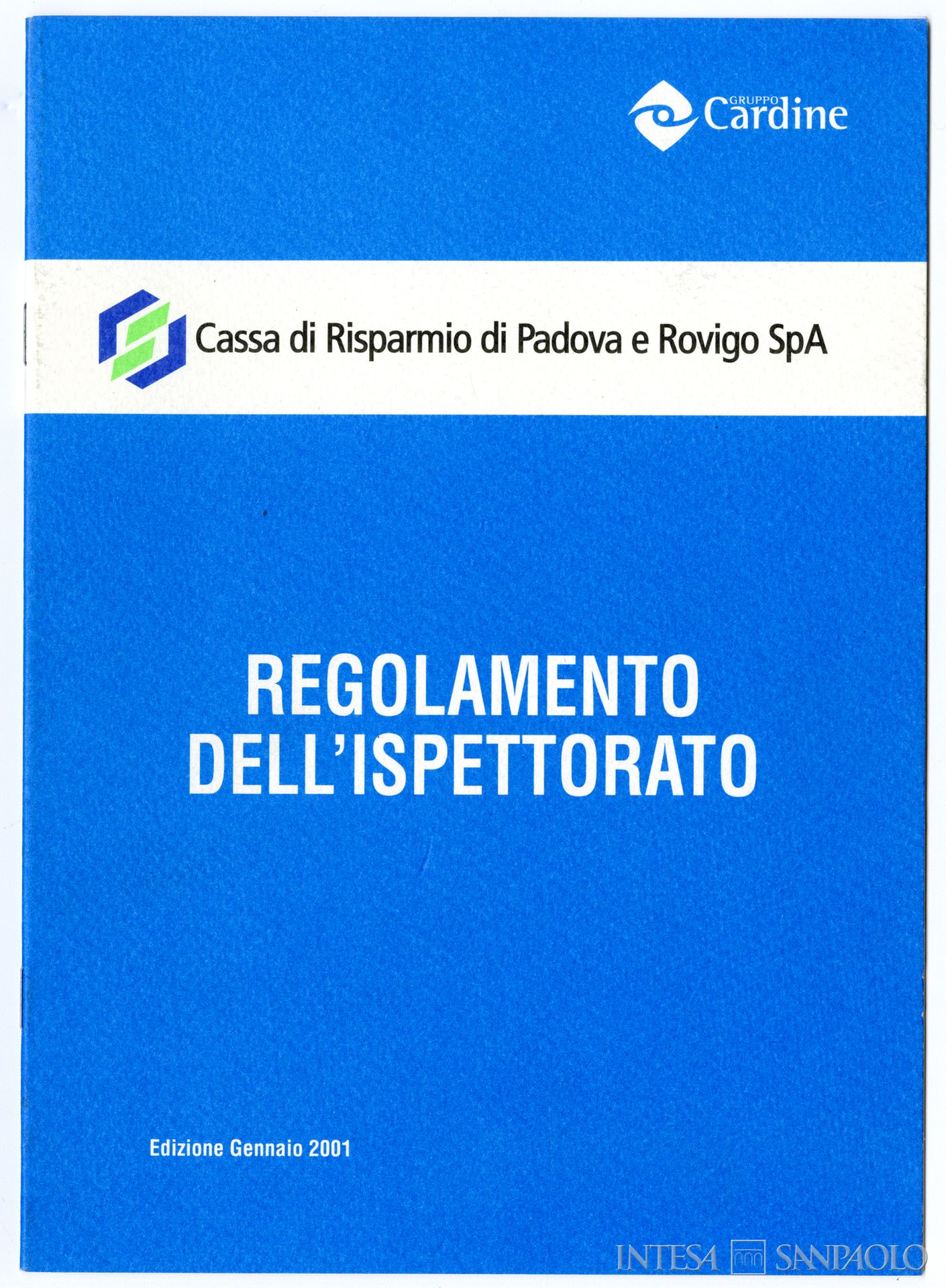 Gruppo Cardine, copertina del regolamento dell'Ispettorato della Cassa di Risparmio di Padova e Rovigo SpA, gennaio 2001