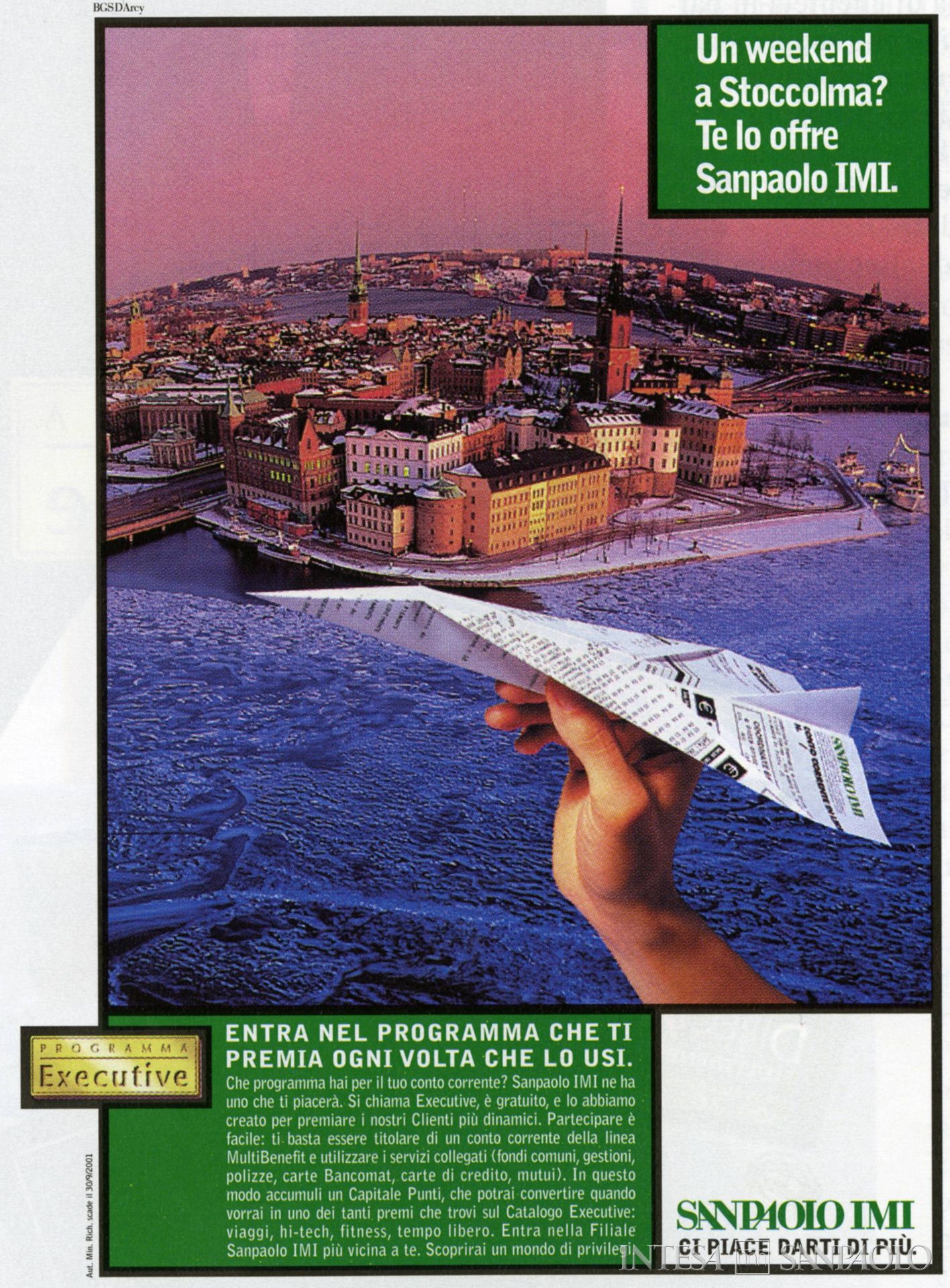 Sanpaolo IMI, pubblicità del Programma Executive tratta dall'house organ Il Magazine, n. 7, 2000