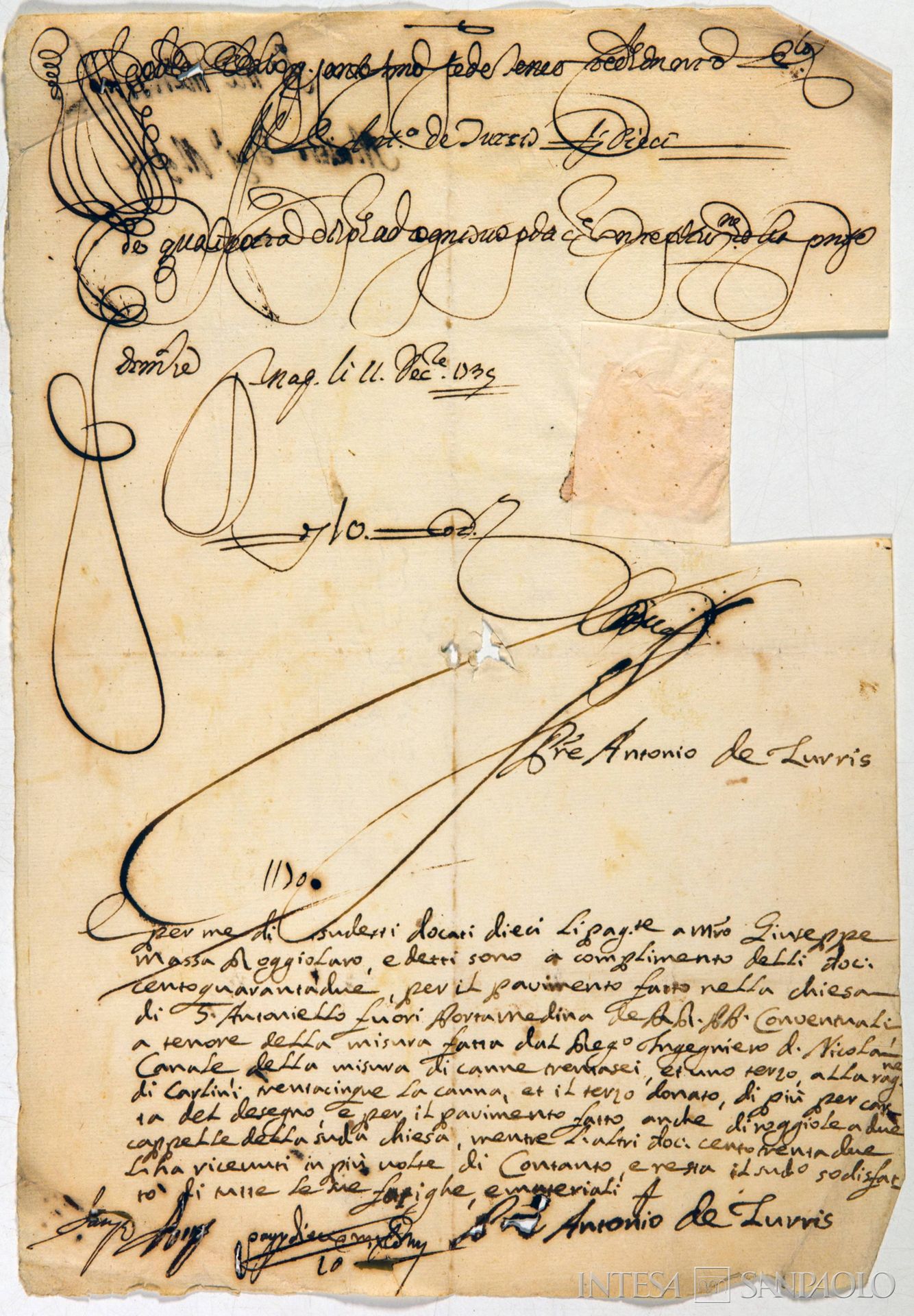 Banco di Sant'Eligio, fede di credito, 11 dicembre 1739 (Archivio Storico del Banco di Napoli)