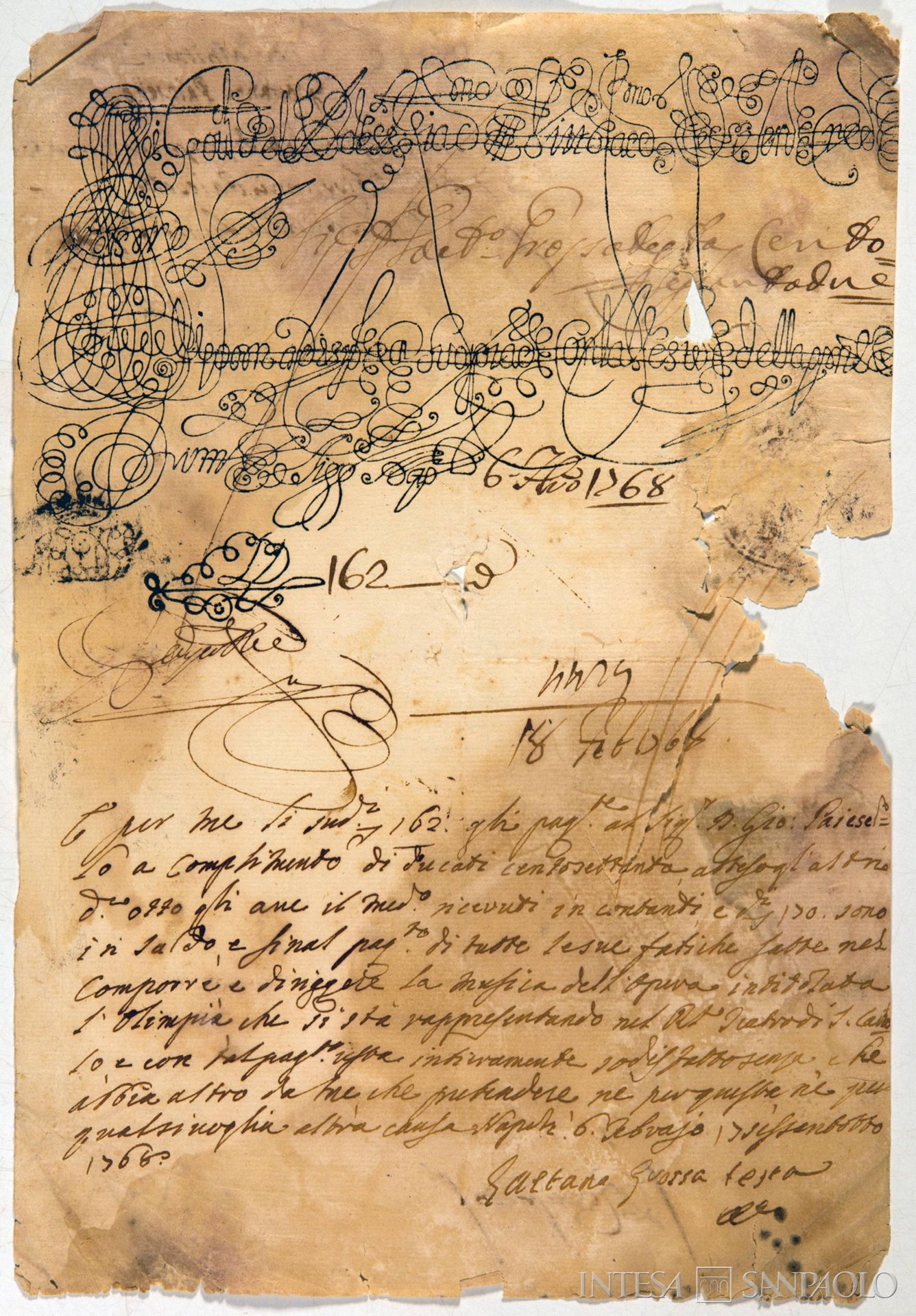 Banco di San Giacomo e Vittoria, fede di credito, 6 febbraio 1768 (Archivio Storico del Banco di Napoli)