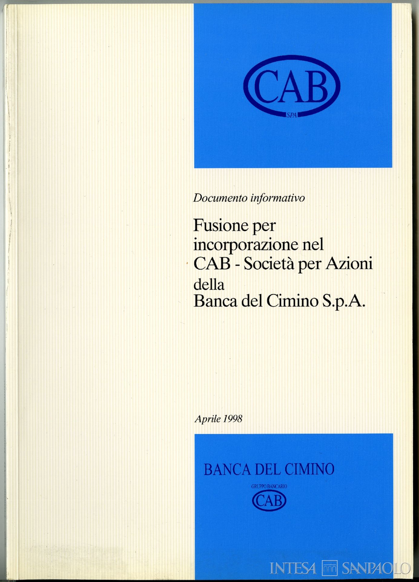 Banca del Cimino, documento sull'incorporazione nel CAB, aprile 1989