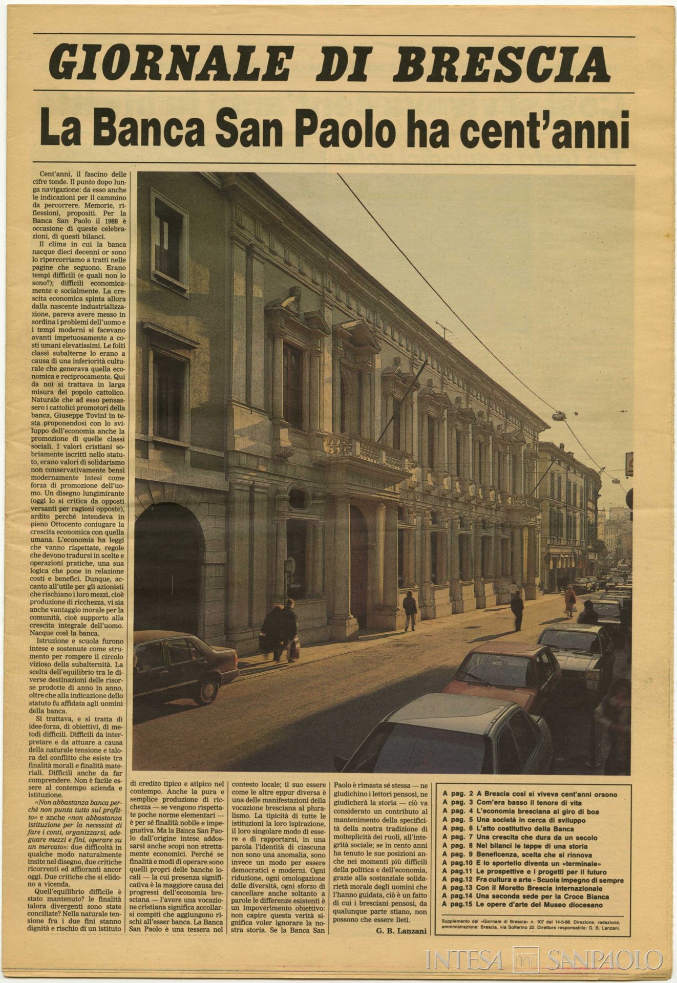 Banca San Paolo di Brescia, Giornale di Brescia per il centenario della banca, 1988