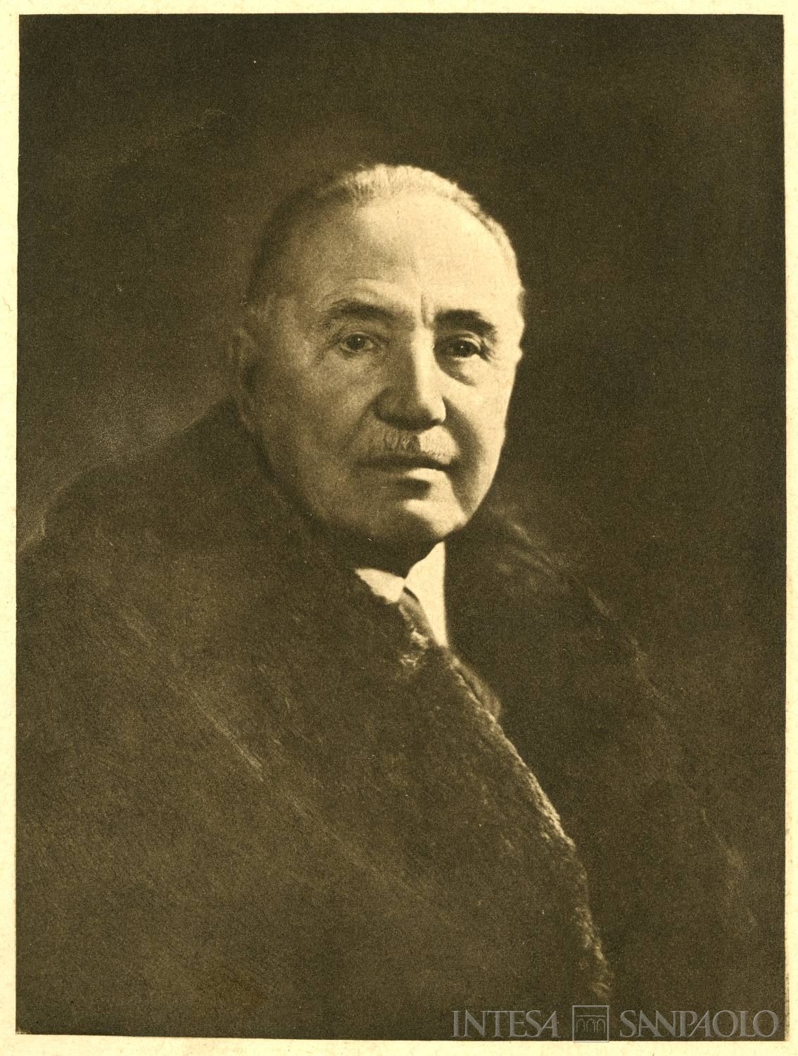 Banca San Paolo di Brescia, ritratto di Francesco Folonari, consigliere dalla fondazione e presidente dal 1907 al 1939, tratto da Relazioni e bilancio dell'anno 1981 (1982)
