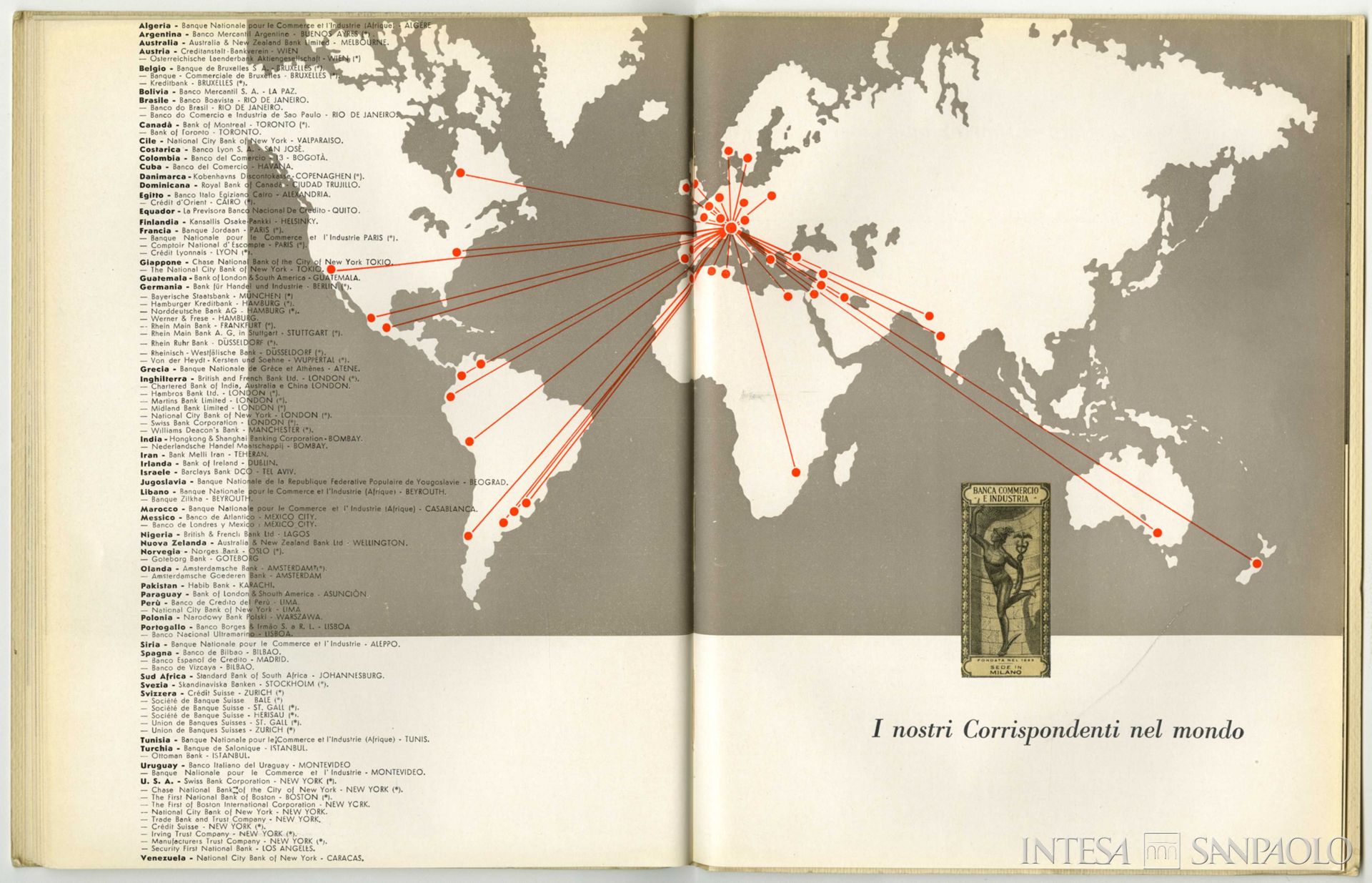 Banca Popolare Commercio e Industria, mappa dei corrispondenti esteri, Banca Commercio & Industria (1954), p. n. n.