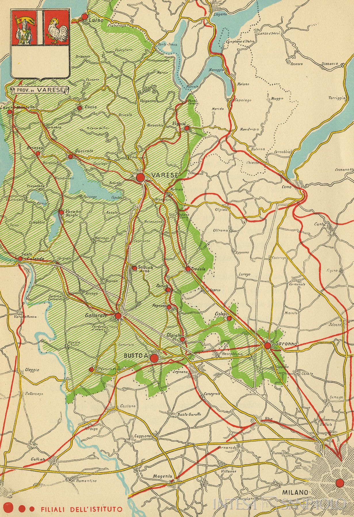 Credito Varesino, rete delle filiali al 1948, tratta da Credito Varesino 1898-1948, Varese, Industrie Grafiche Amedeo Nicola & C., 1948