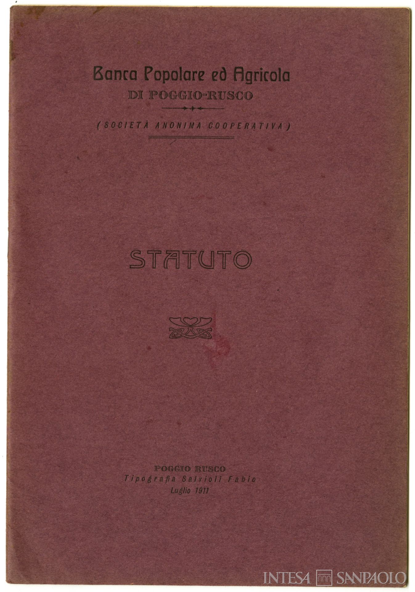 Banca Popolare Agricola di Poggio Rusco, Statuto, 1911