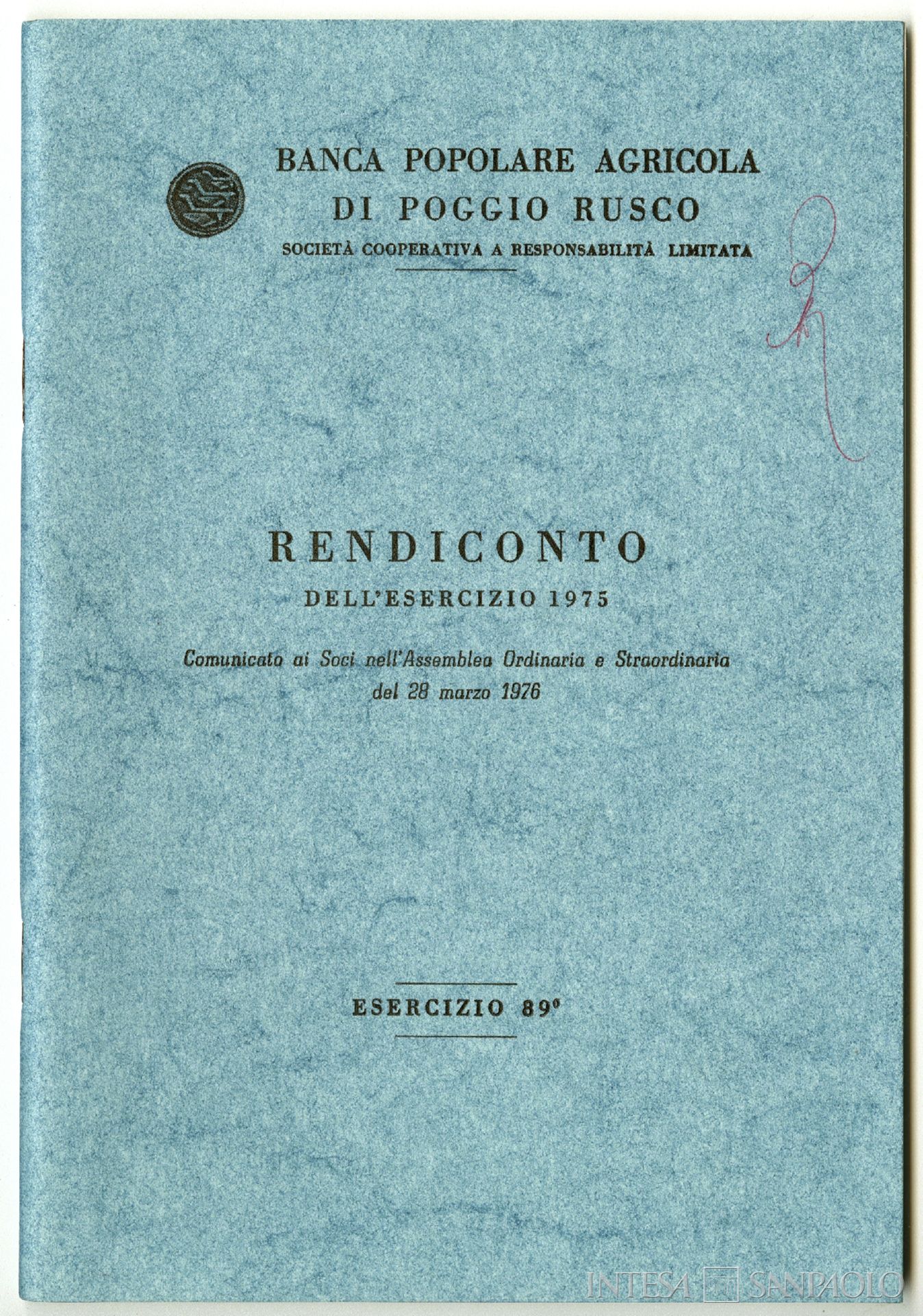 Banca Popolare Agricola di Poggio Rusco, Rendiconto dell'esercizio del 1975, presentato all'assemblea dei soci del 28 marzo 1976