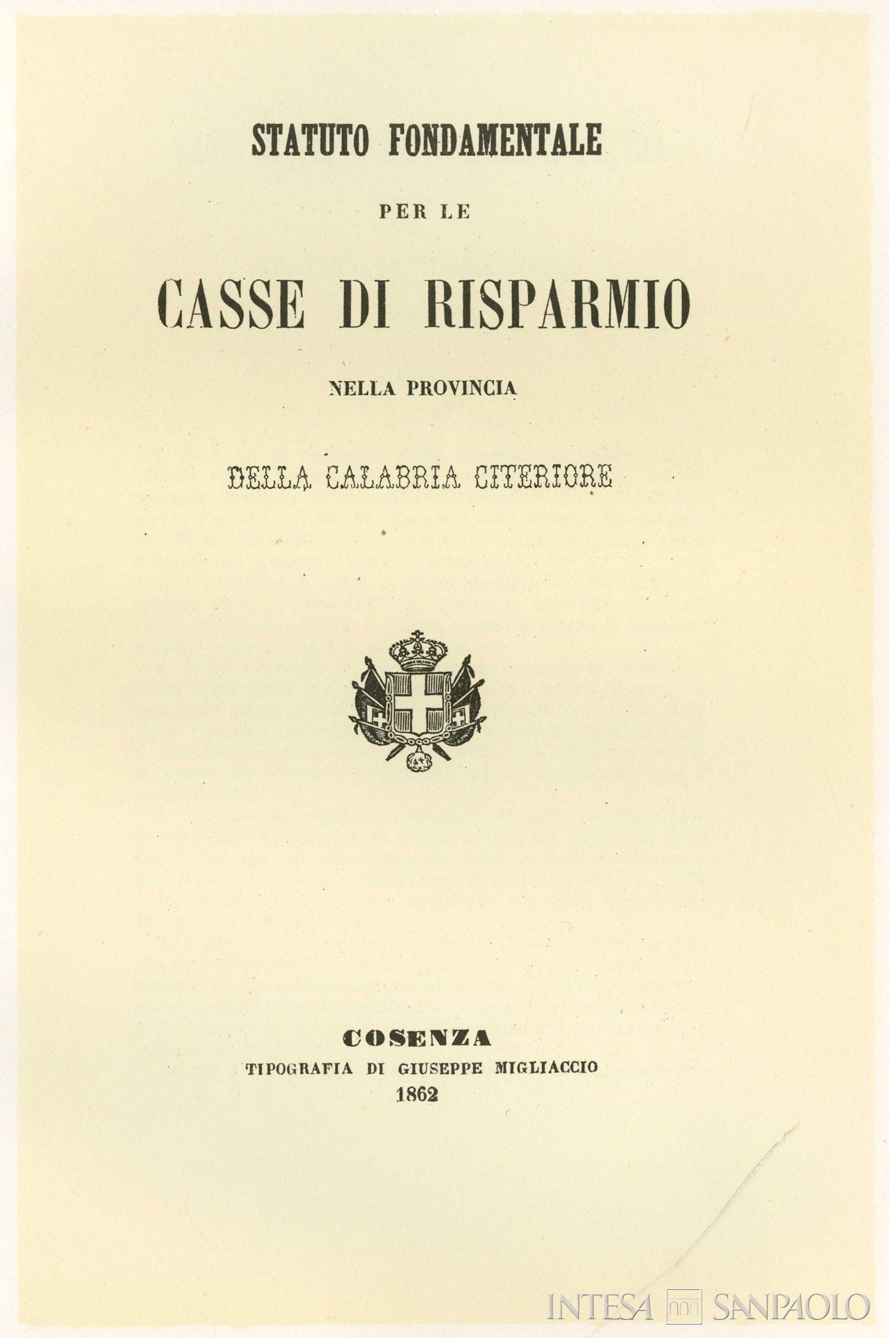 Cassa di Risparmio di Calabria, statuto del 1862