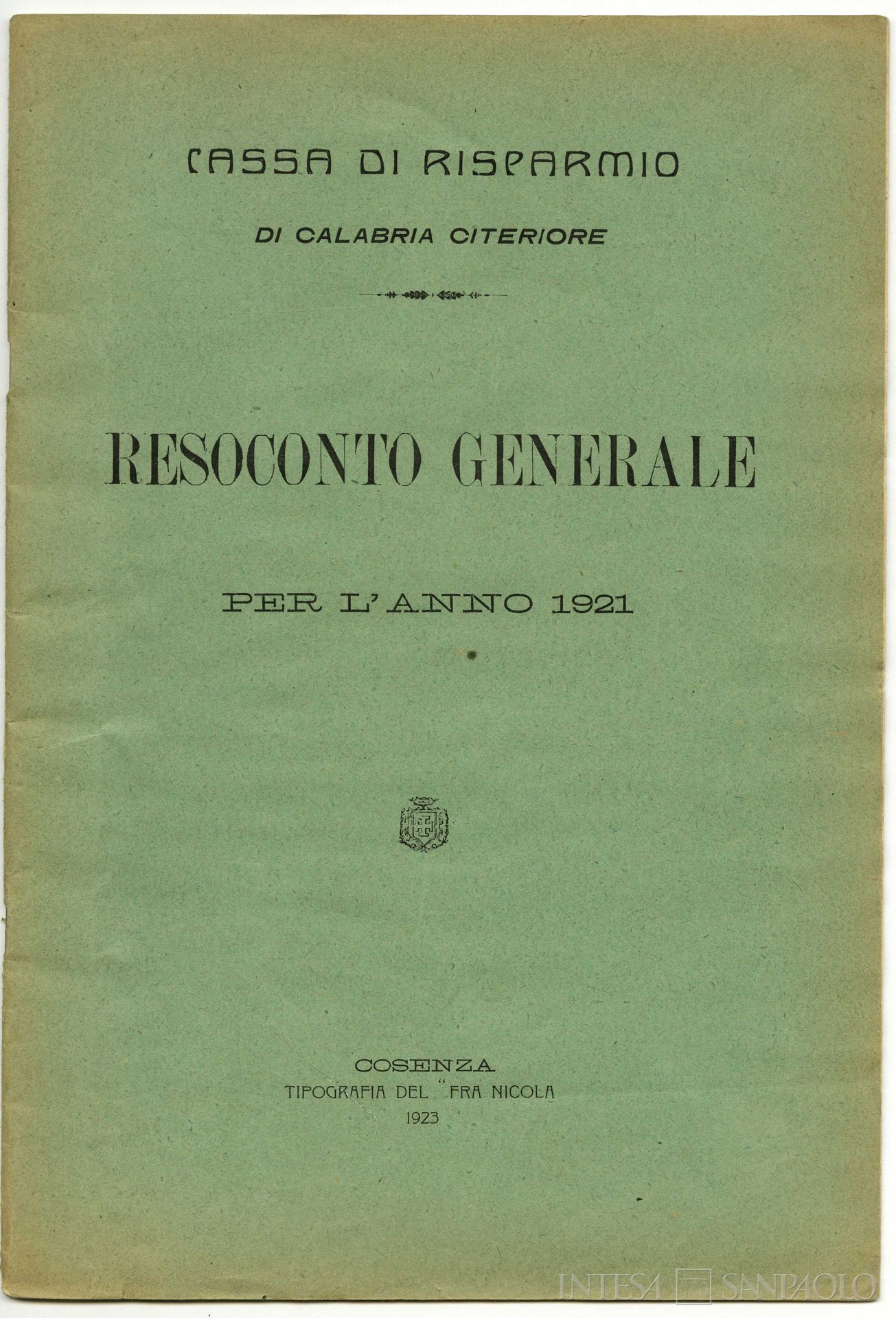 Cassa di Risparmio di Calabria, resoconto generale del 1921
