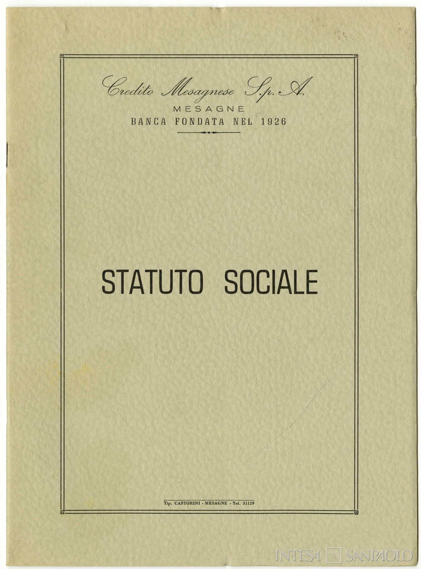 Credito Mesagnese, statuto sociale, 1963