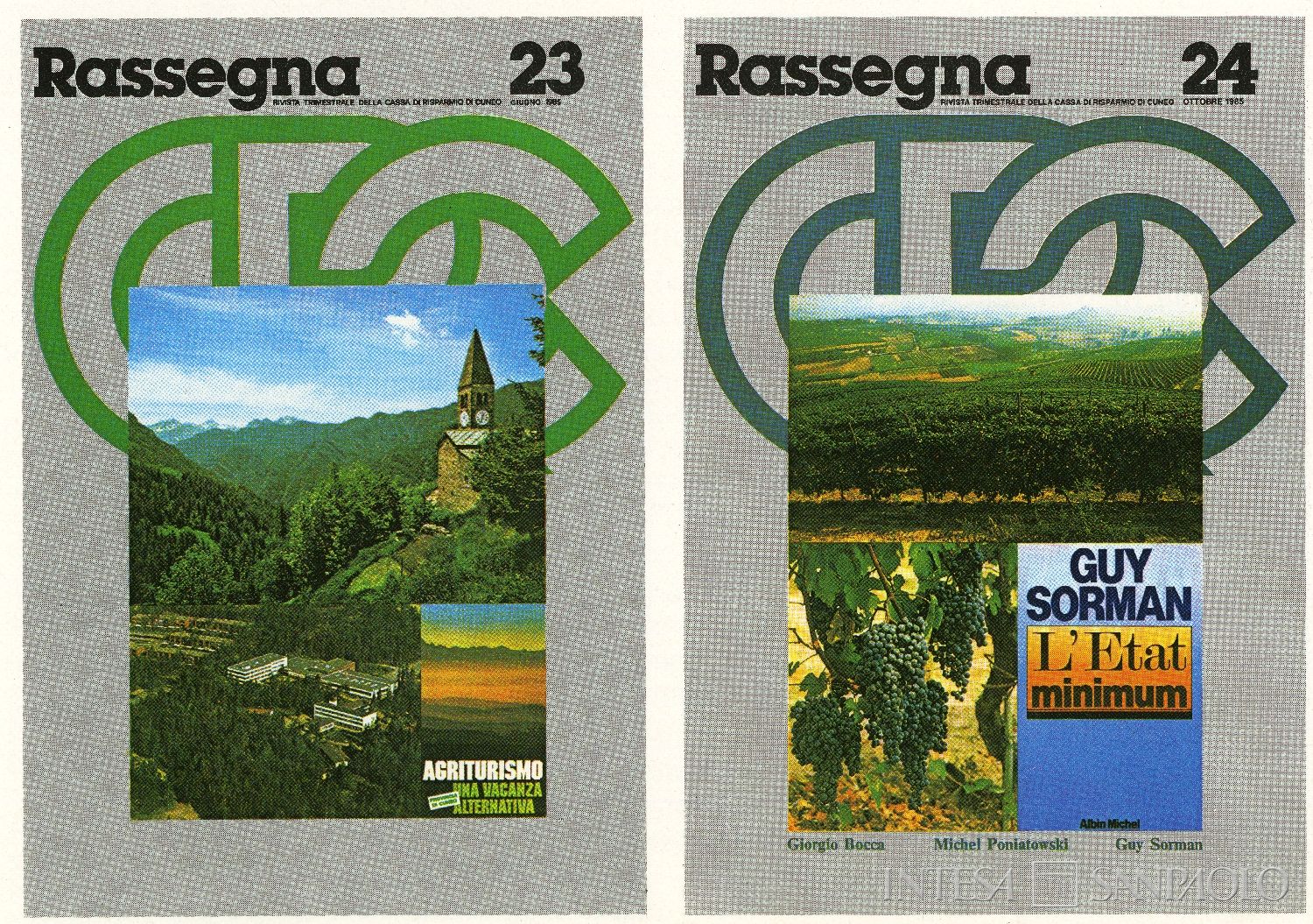 Cassa di Risparmio di Cuneo, copertine della rivista Rassegna, house organ dell'Istituto, 1985, tratte dal bilancio del 1985