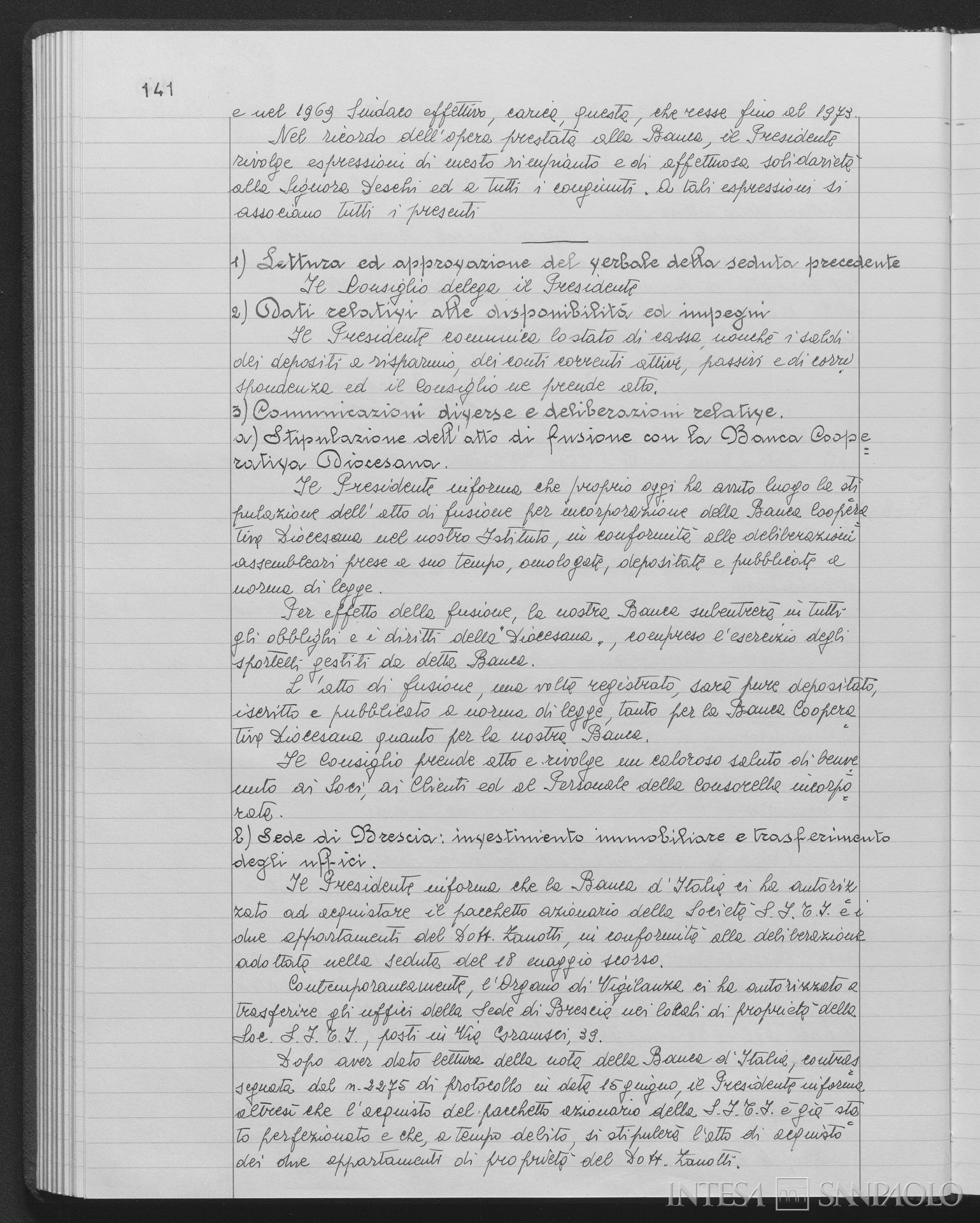 Banca Cooperativa Diocesana, comunicazione relativa alla fusione nella  Banca Popolare di Bergamo, 30 giugno 1976