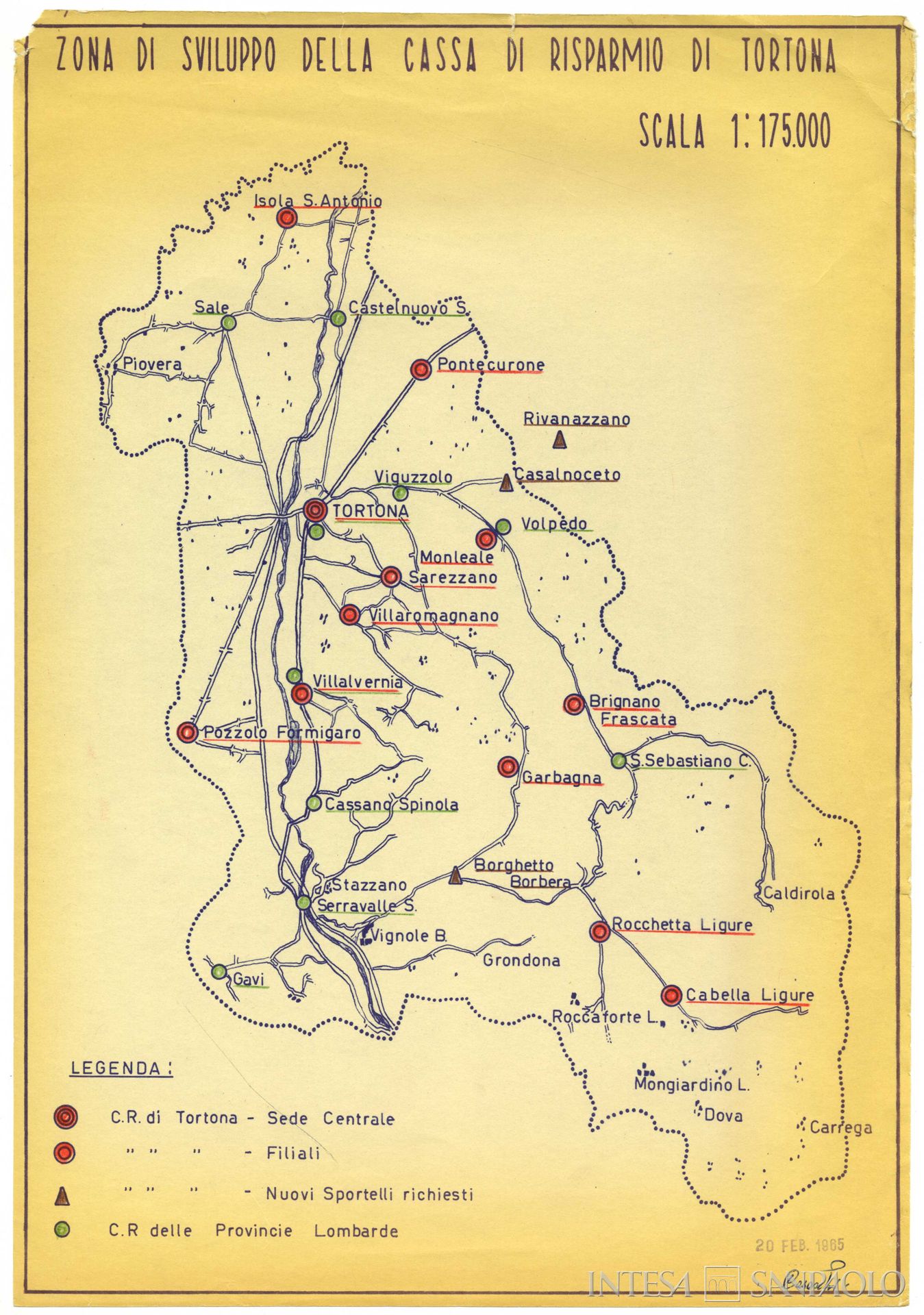 Cassa di Risparmio di Tortona, mappa del territorio, 1965