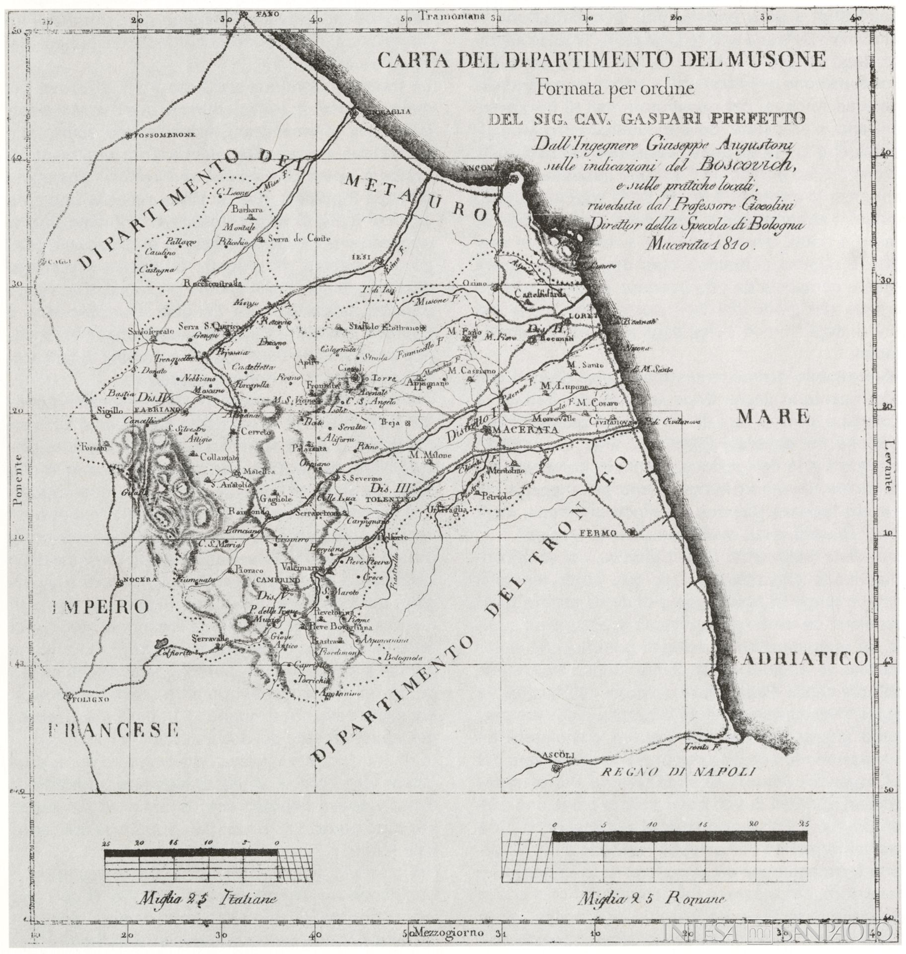 Cassa di Risparmio di Appignano, mappa storica (1810), tratta da Archivio Storico Intesa Sanpaolo, Sezione Bibliografica, Dante Cecchi, Macerata e il suo territorio: la storia, Cassa di Risparmio della Provincia di Macerata, 1979, p. 164