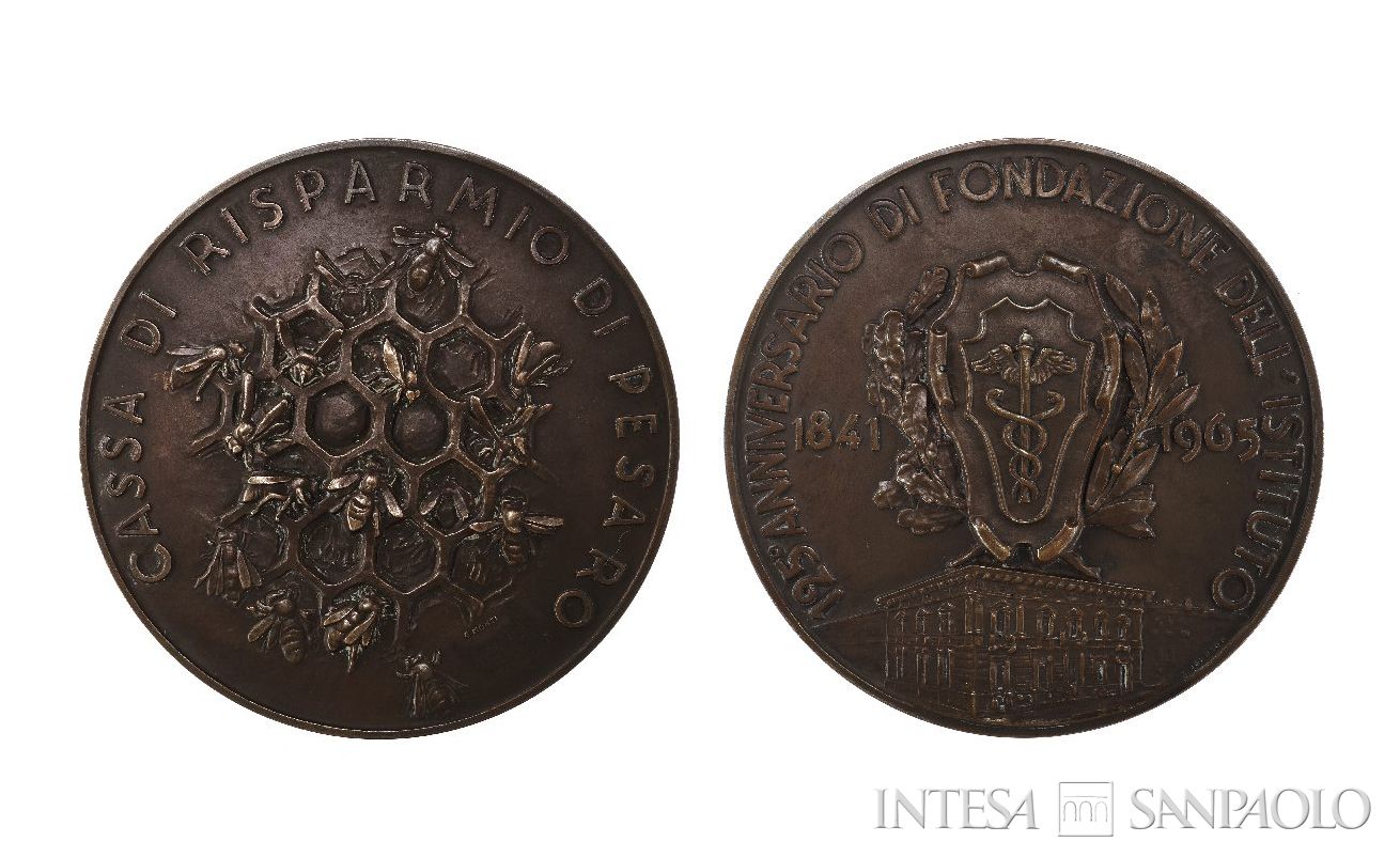 Cassa di Risparmio di Pesaro, medaglia celebrativa per il 125° anniversario di fondazione dell'Istituto, 1965