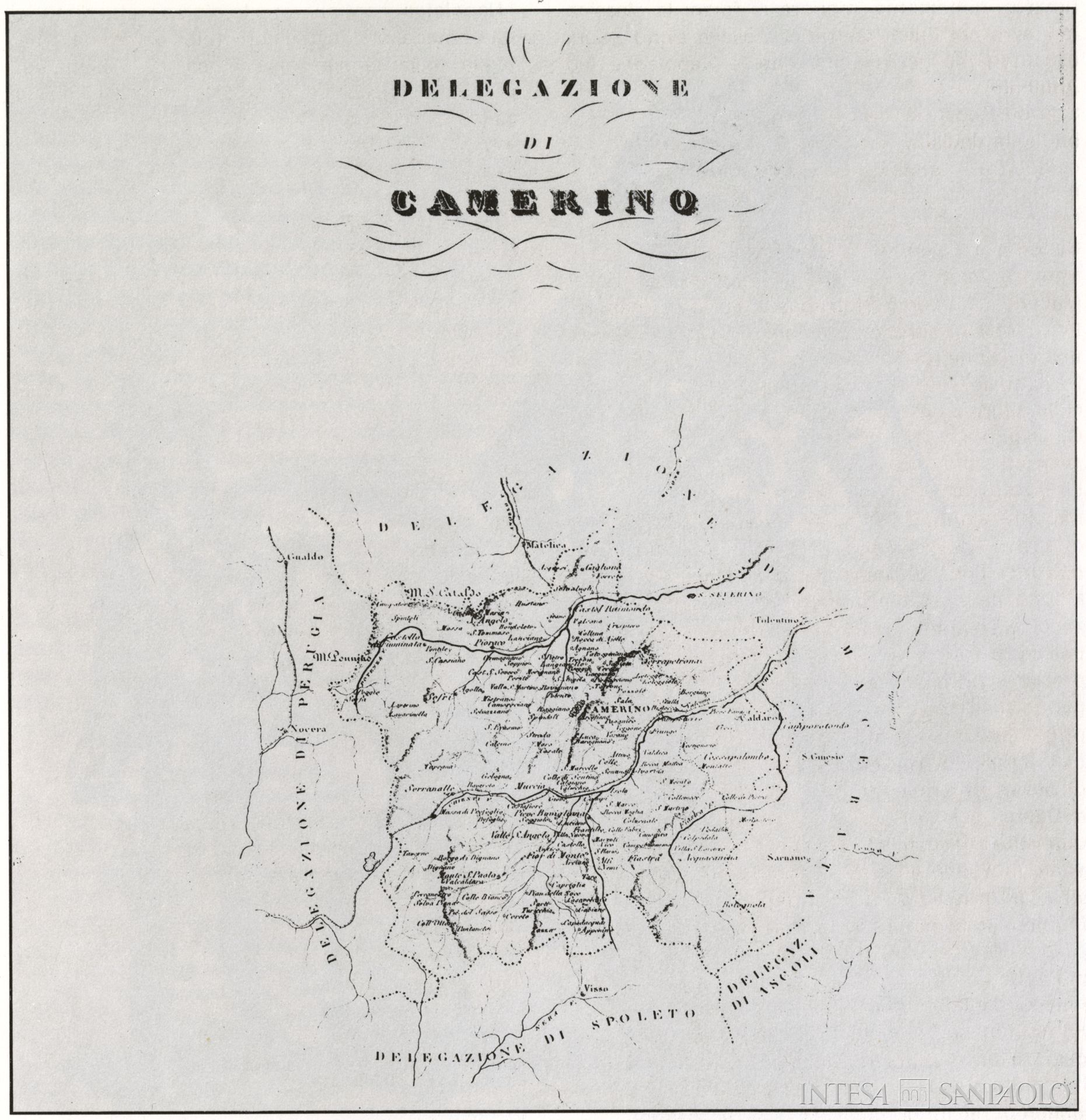 Monte di Credito su Pegno di Camerino, mappa storica, pubblicata in Archivio Storico Intesa Sanpaolo, Sezione Bibliografica, Dante Cecchi, Macerata e il suo territorio: la storia, Cassa di Risparmio della Provincia di Macerata, 1979, p. 179