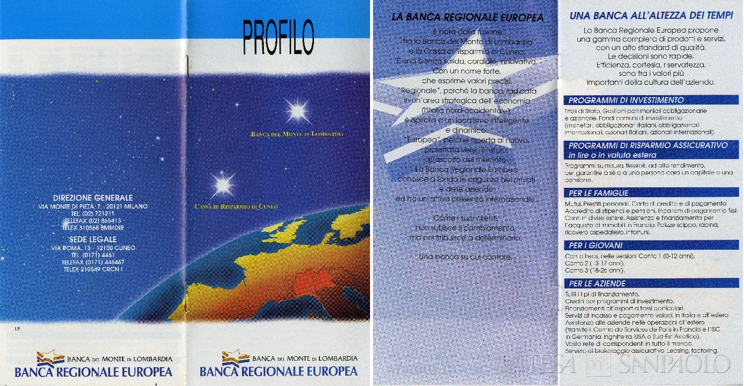 Banca Regionale Europea, brochure di presentazione, [1995-1996]