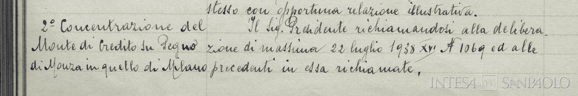 Monte di Credito su Pegno di Monza, dettaglio tratto da Delibera del CdA del 28 gennaio 1939