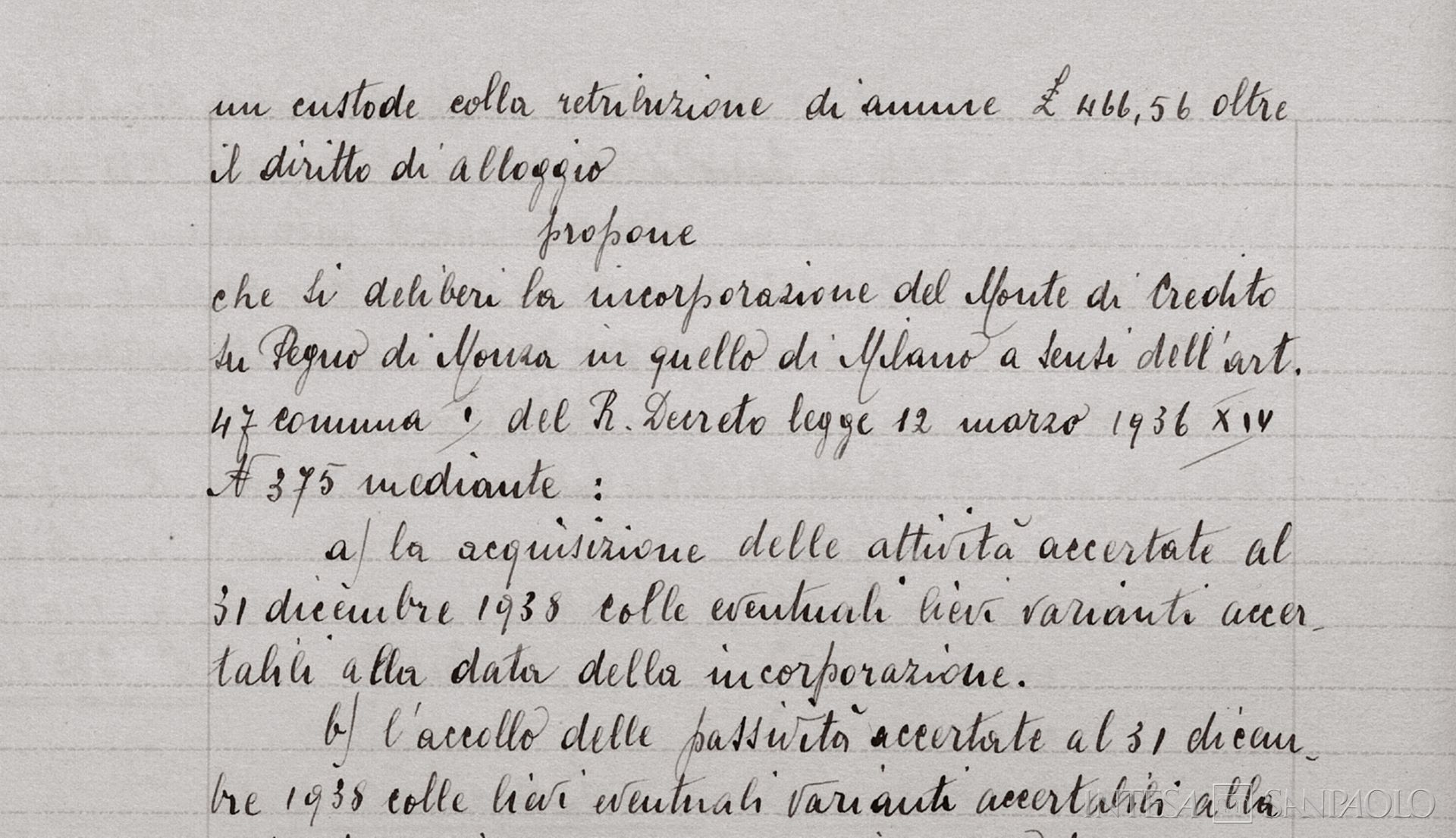 Monte di Credito su Pegno di Monza, verbale della delibera del CdA del 28 gennaio 1939 sull'incorporazione  nel Monte di Credito su Pegno di Milano, da Verbali, reg. 42, f. 114