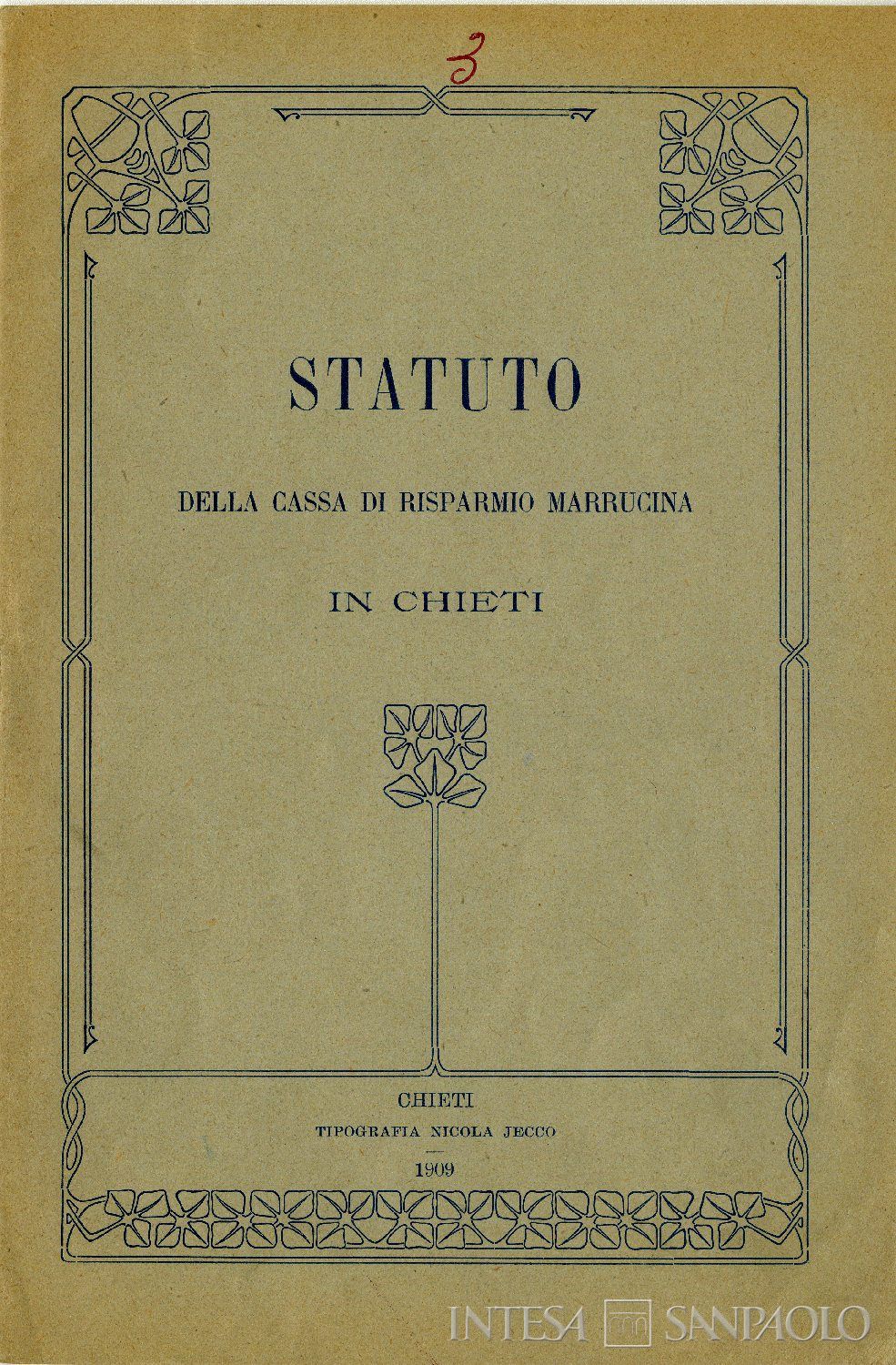 Cassa di Risparmio Marrucina, statuto, 1909