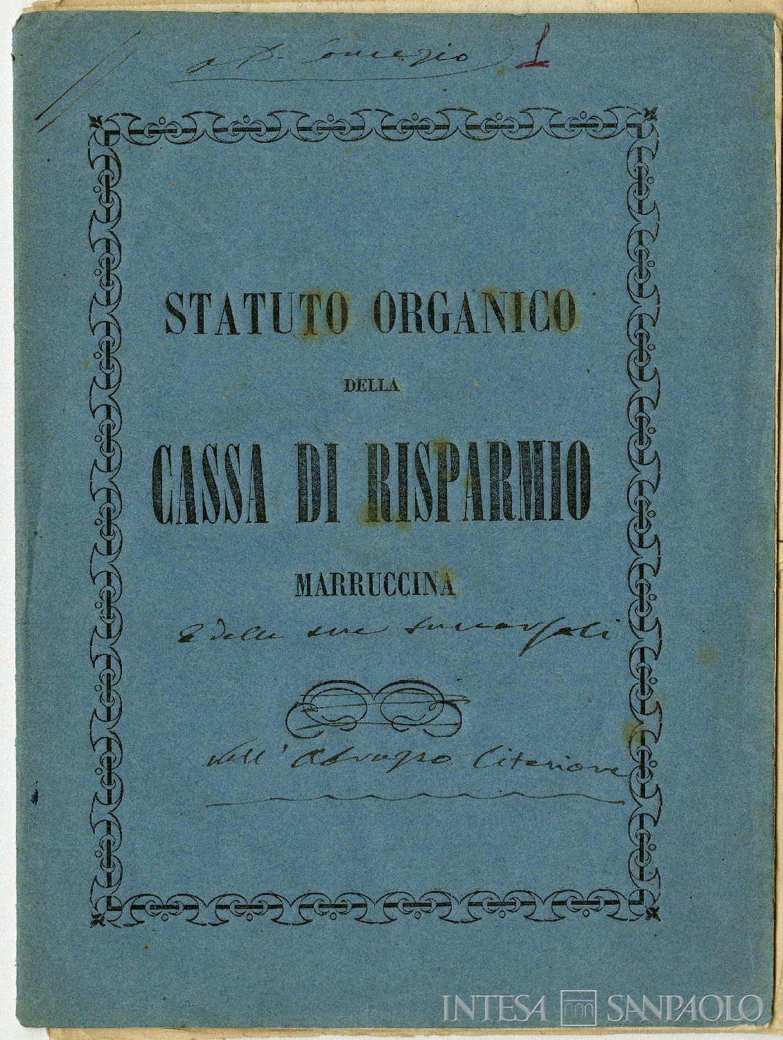 Cassa di Risparmio Marrucina, statuto, 1862