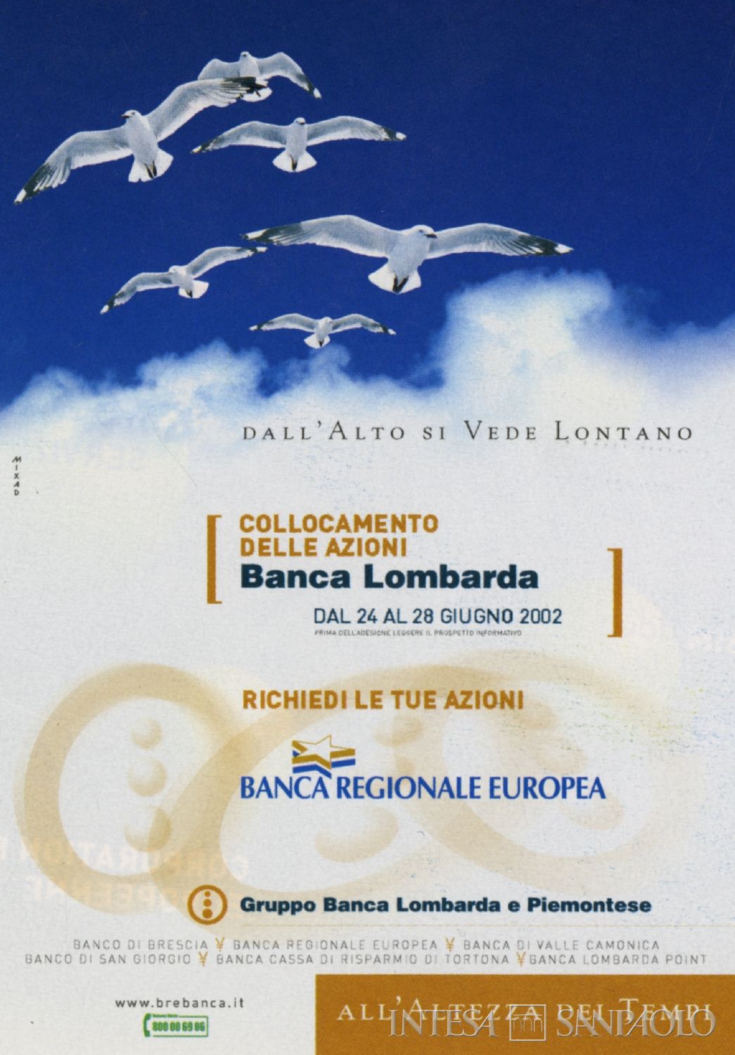 Banca Lombarda e Piemontese, pubblicità del Gruppo in occasione dell'aumento di capitale, realizzata da Mixad, 2002, , tratta dall'house organ Rassegna (n. 13, luglio 2002)
