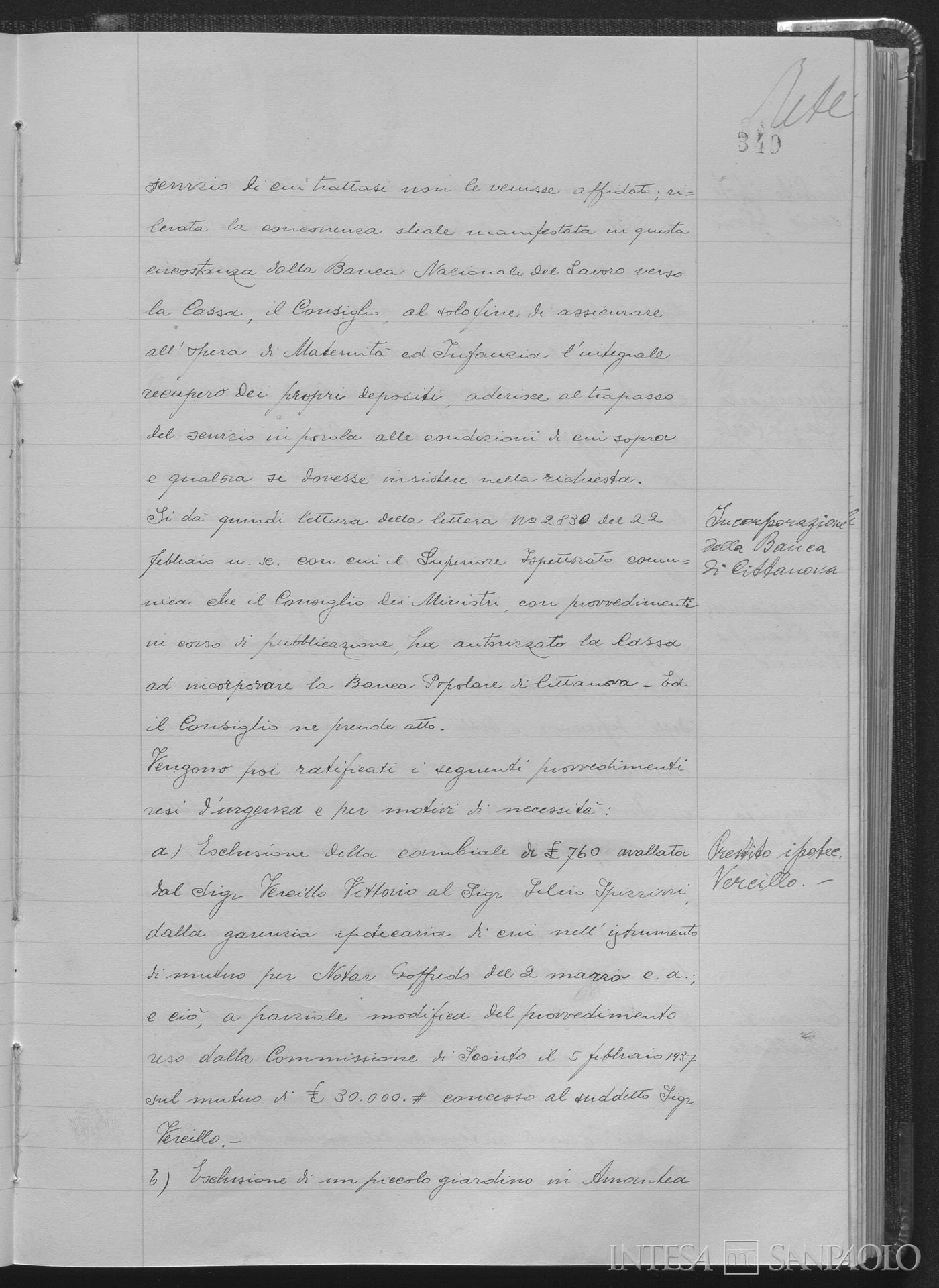 Banca Popolare Cooperativa di Cittanova, comunicazione relativa all'assorbimento da parte della Cassa di Risparmio di Calabria, 7 aprile 1937