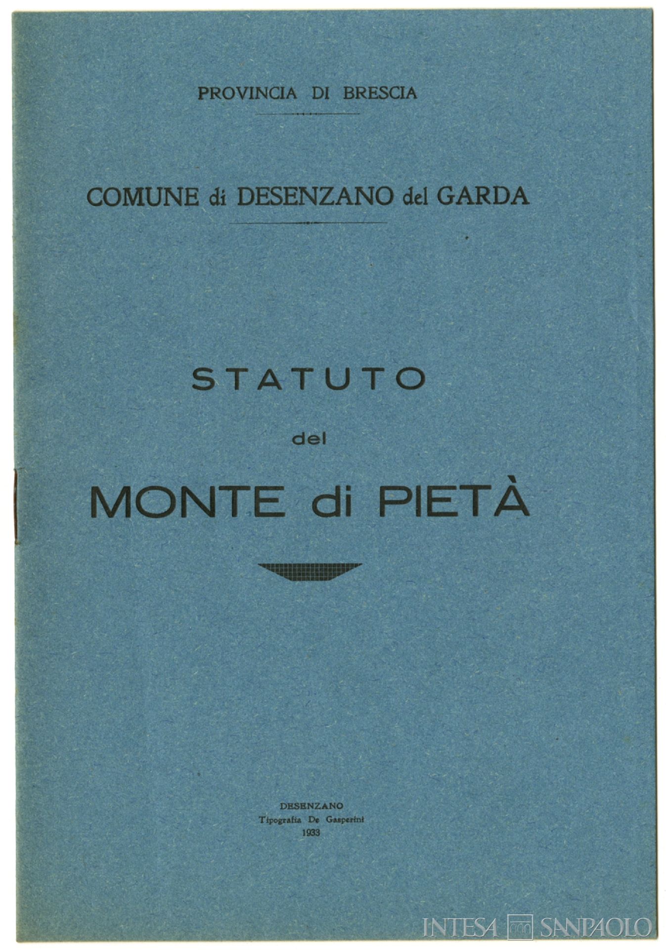 Monte di Credito su Pegno di Desenzano, Statuto, 1933