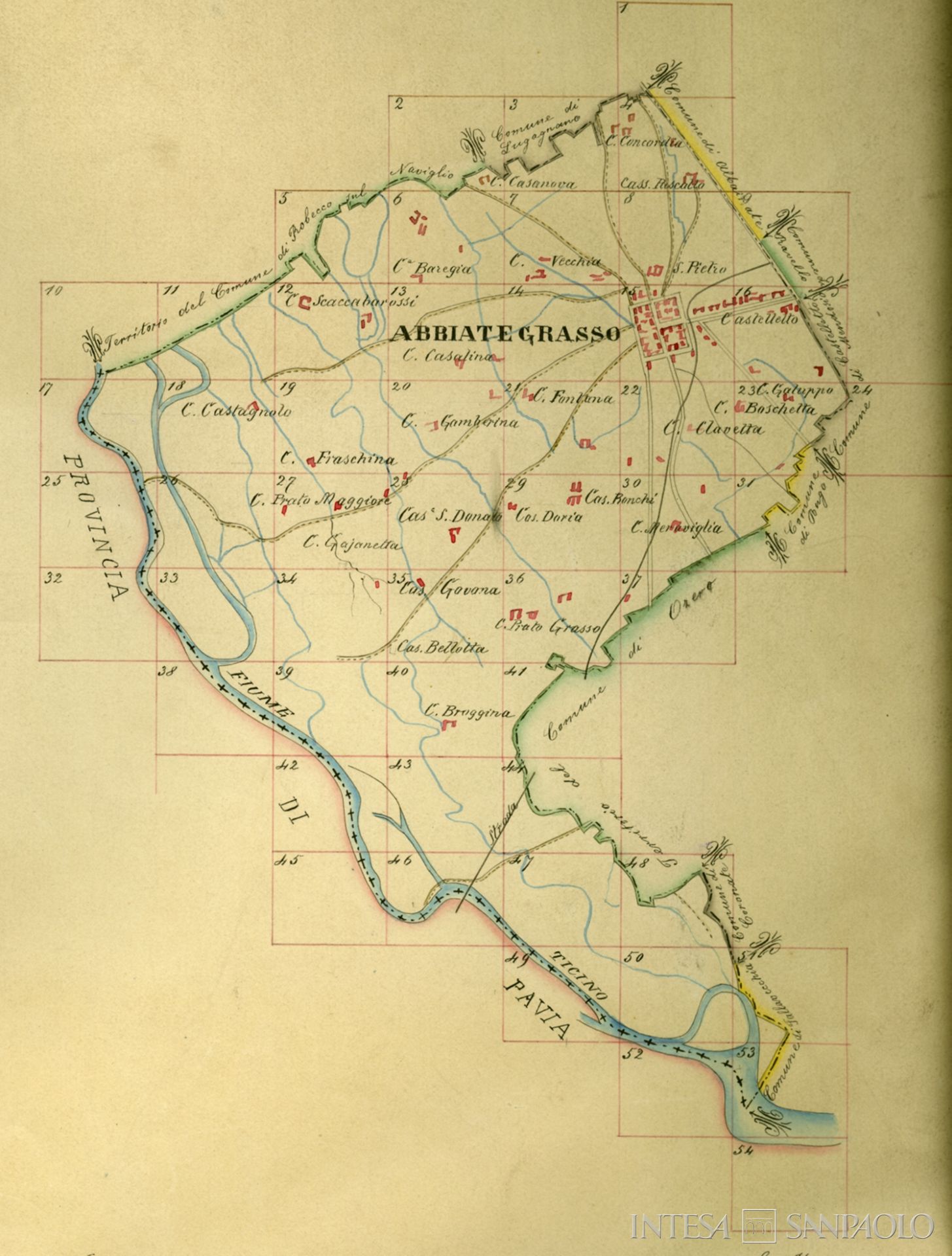 Monte di Credito su Pegno di Abbiategrasso, dettaglio della mappa censuaria di Abbiategrasso, 1927