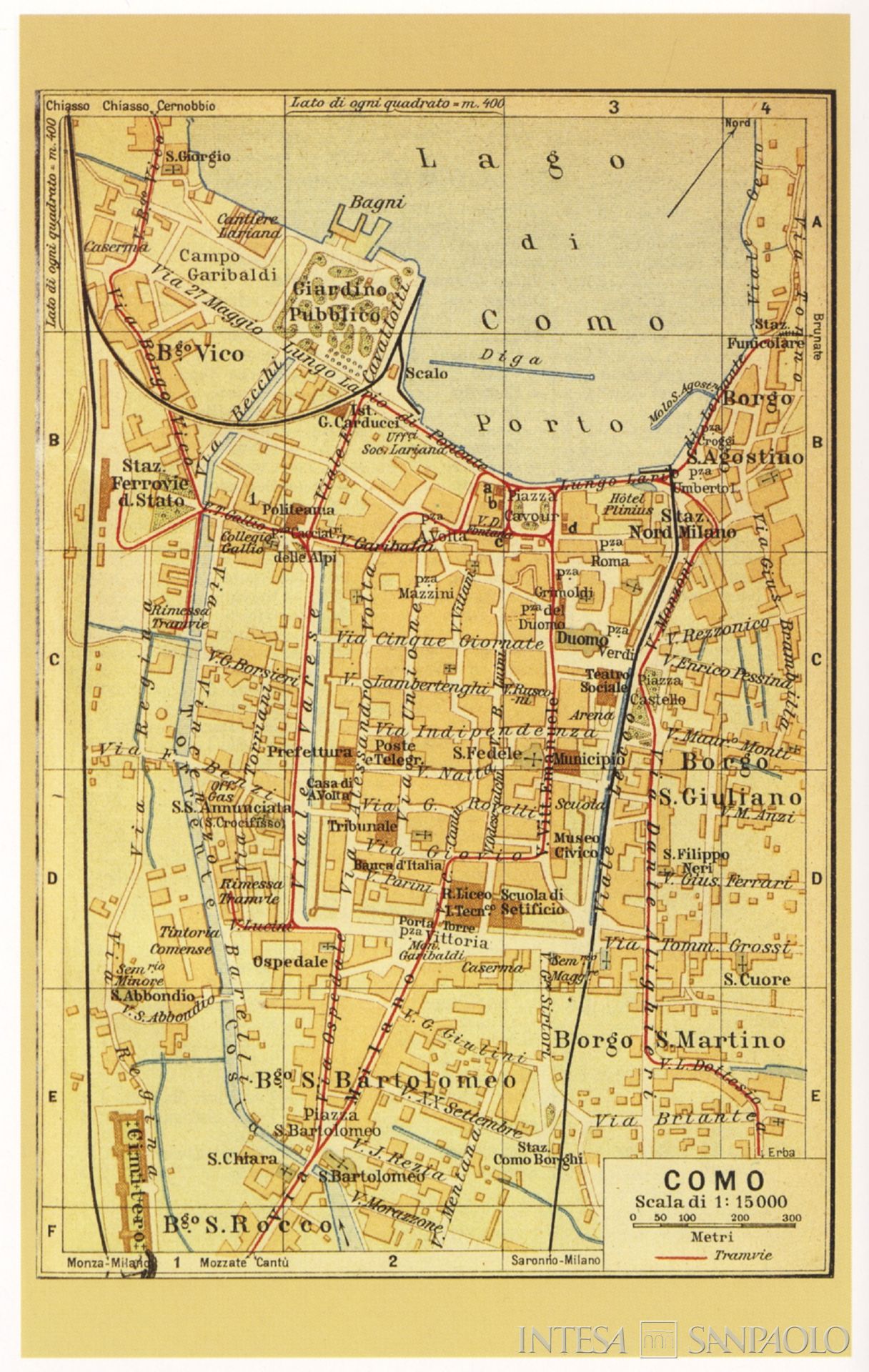 Monte di Credito su Pegno di Como, mappa del 1916 della Guida del Touring Club Italiano, tratta da Como e il suo territorio (Cariplo, Milano, 1995), p. 484