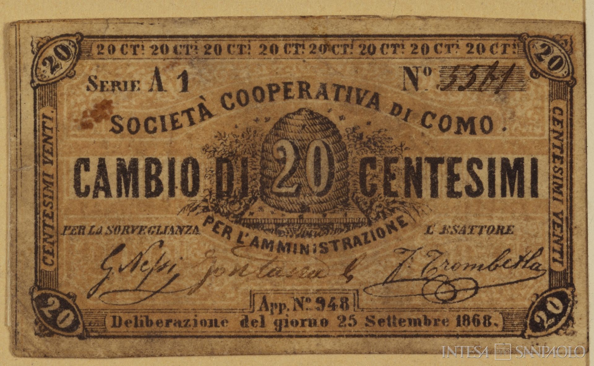 Monte di Credito su Pegno di Como, carta moneta del 1868