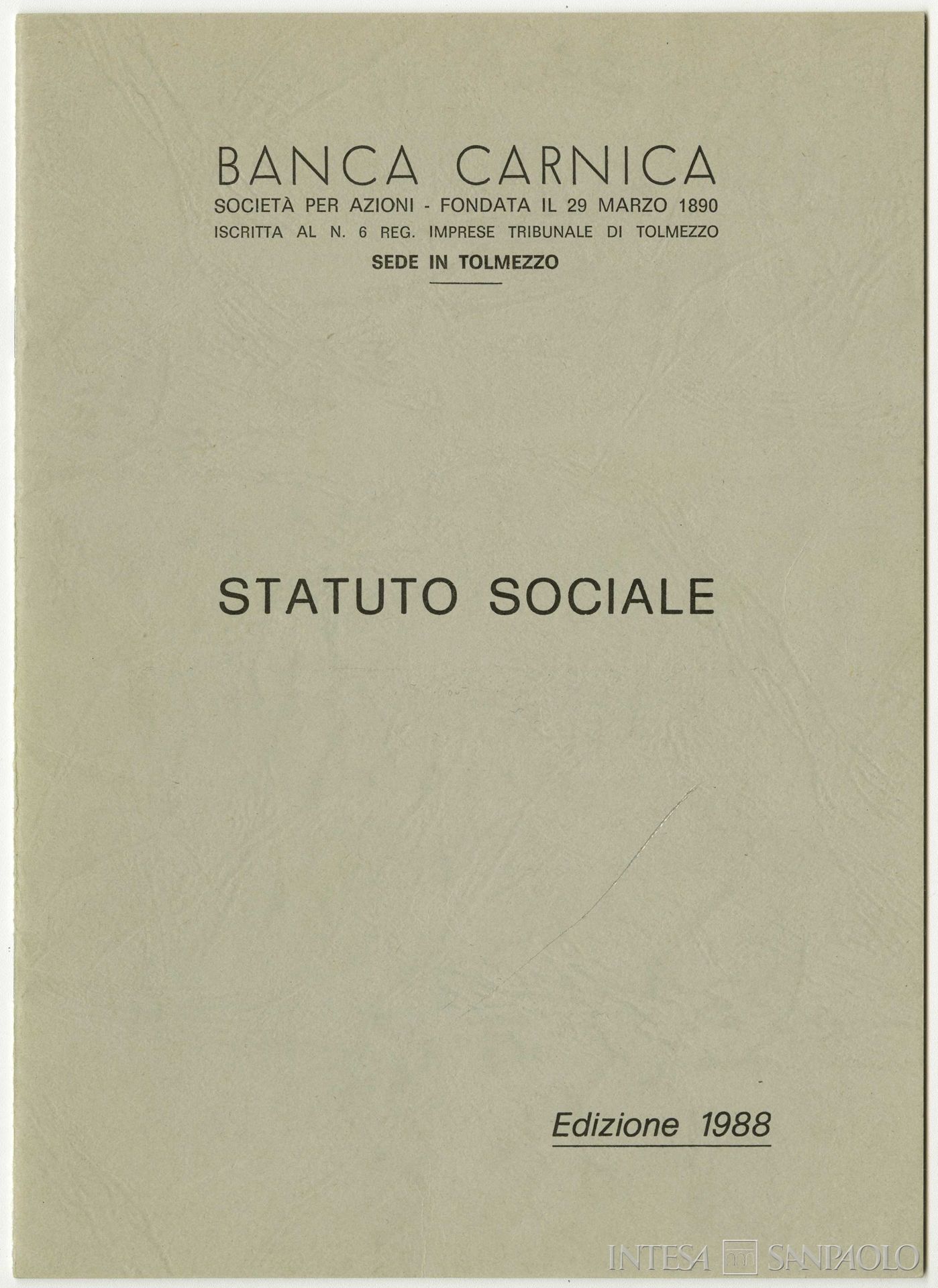 Banca Carnica, statuto sociale del 1988
