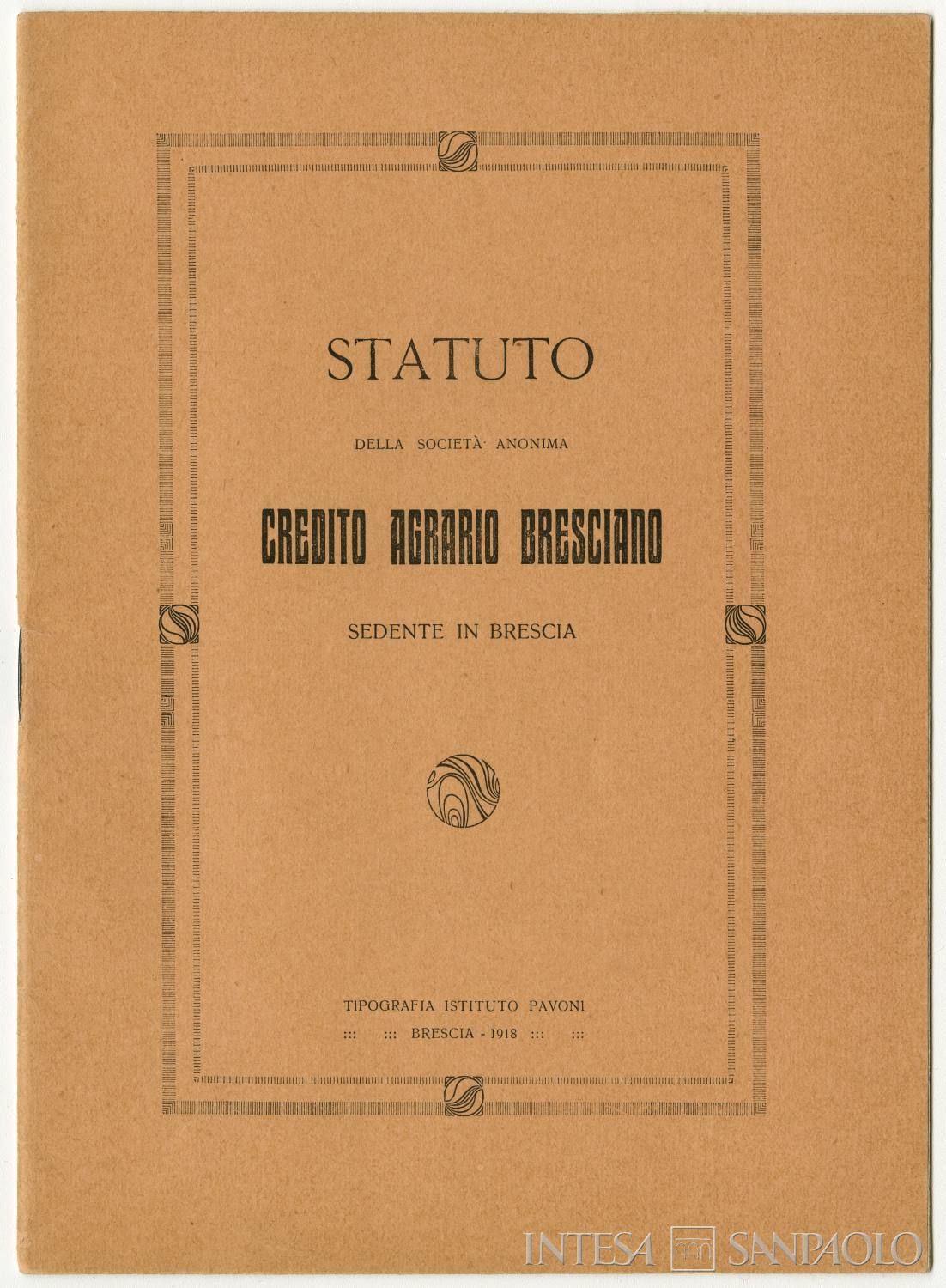 Credito Agrario Bresciano, statuto del 1918