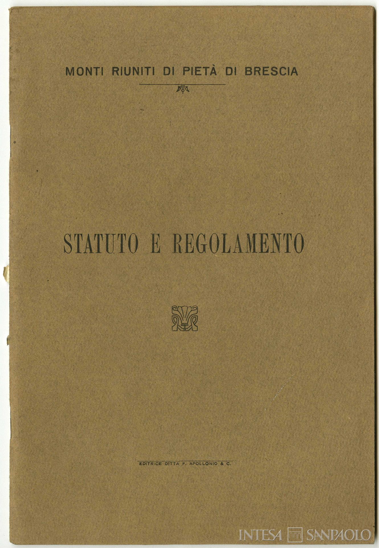 Monti Riuniti di Credito su Pegno di Brescia, statuto e regolamento, 1926