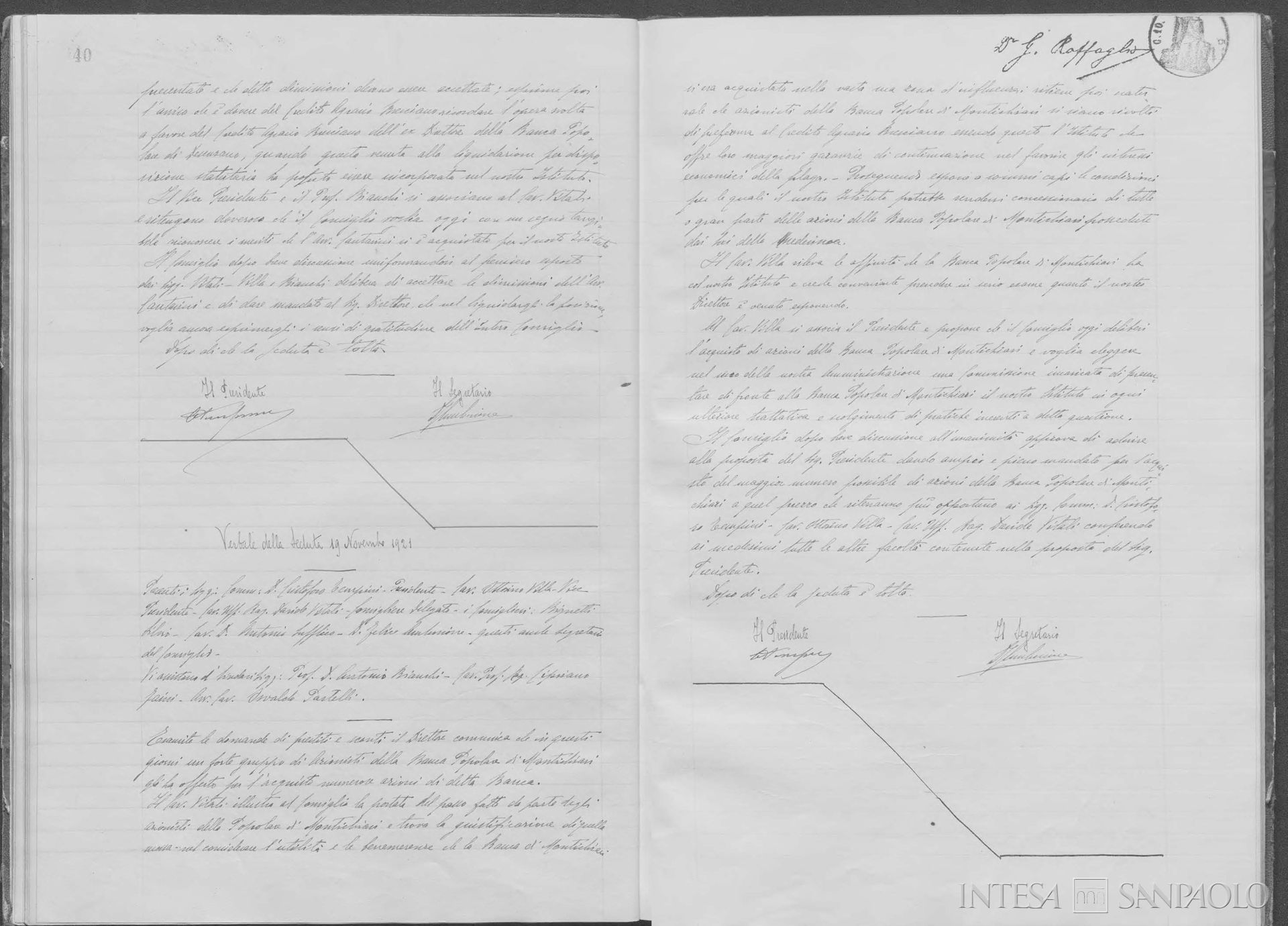 Banca Popolare Cooperativa di Montichiari, delibera del CdA a favore dell'assorbimento da parte del Credito Agrario Bresciano, 19 novembre 1921