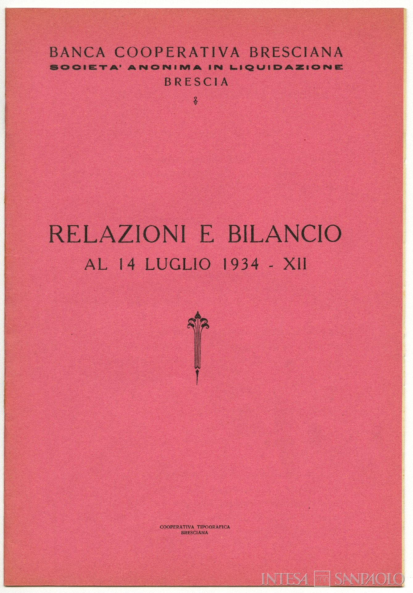 Banca Cooperativa Bresciana, relazioni e bilancio al 14 luglio 1934