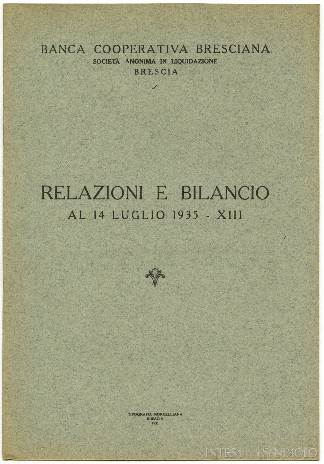 Banca Cooperativa Bresciana, relazioni e bilancio al 14 luglio 1935
