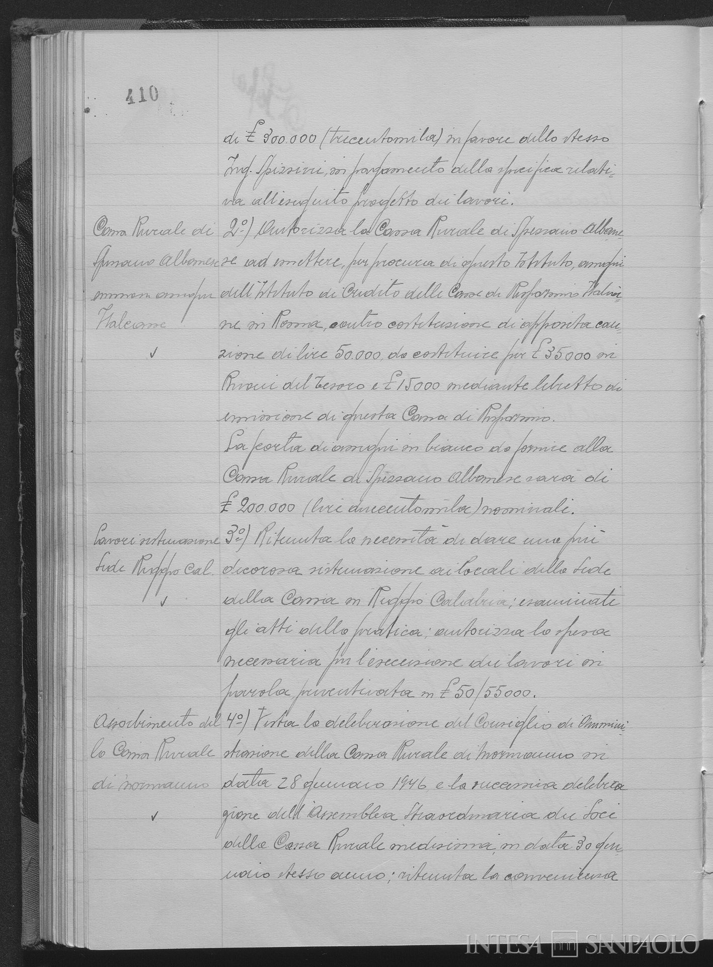 Cassa Rurale ed Artigiana di Mormanno, comunicazione relativa all'assorbimento da parte della Cassa di Risparmio di Calabria, 13 luglio 1946