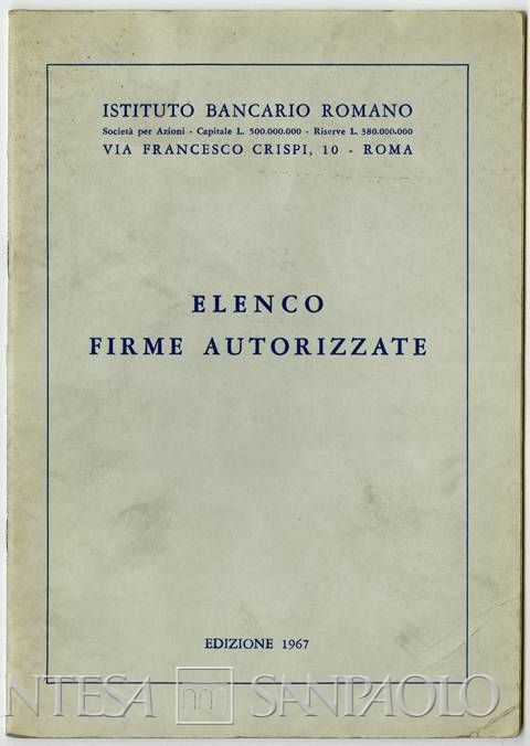 Istituto Bancario Romano, elenco delle firme autorizzate, 1967